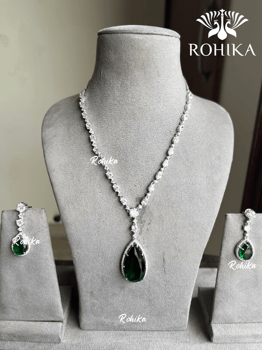 Rooh AD necklace set - Green - Rohika Store
