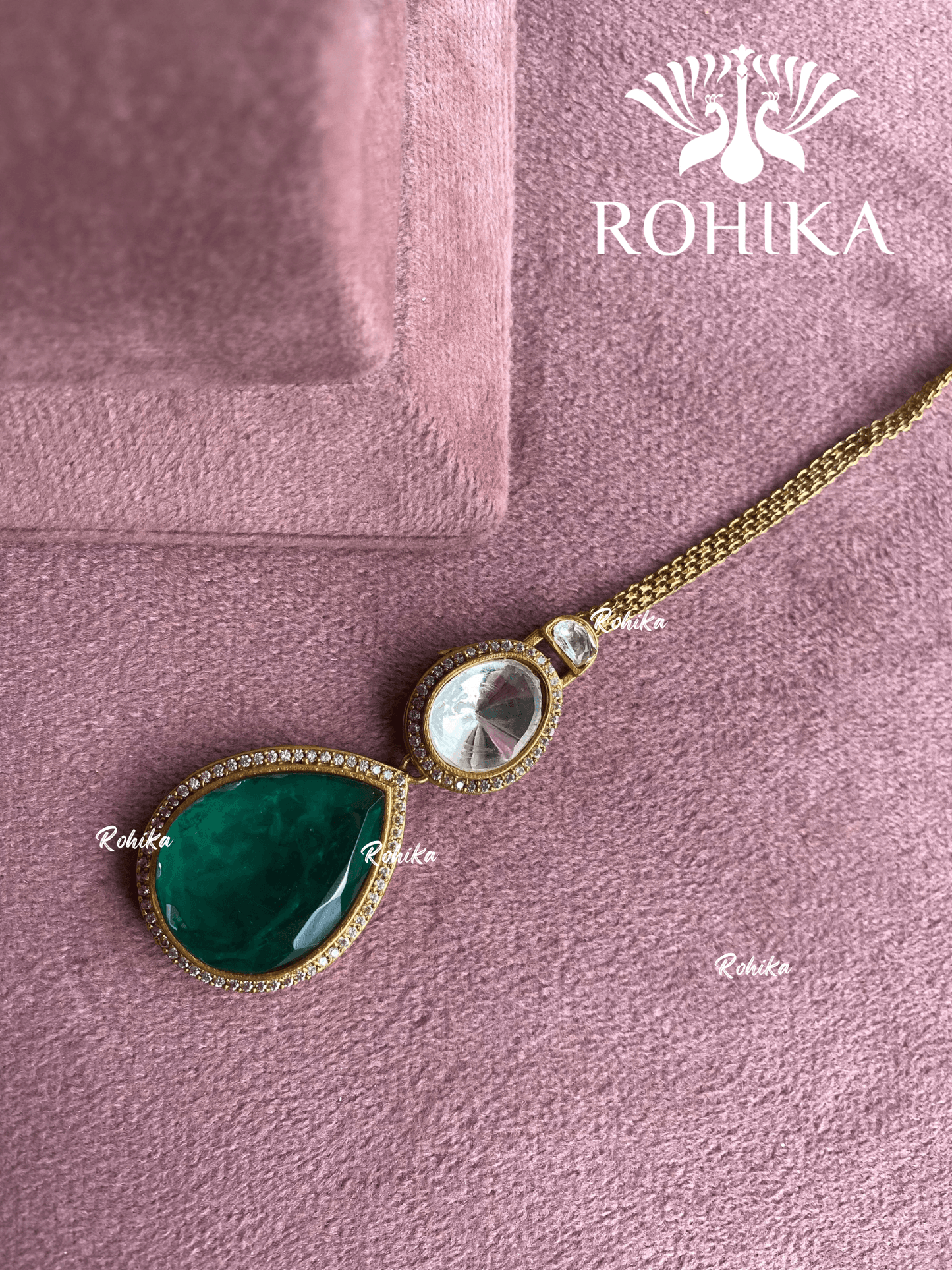 Polki kundan maangtikka (PLKM-025) - Green - Rohika Store