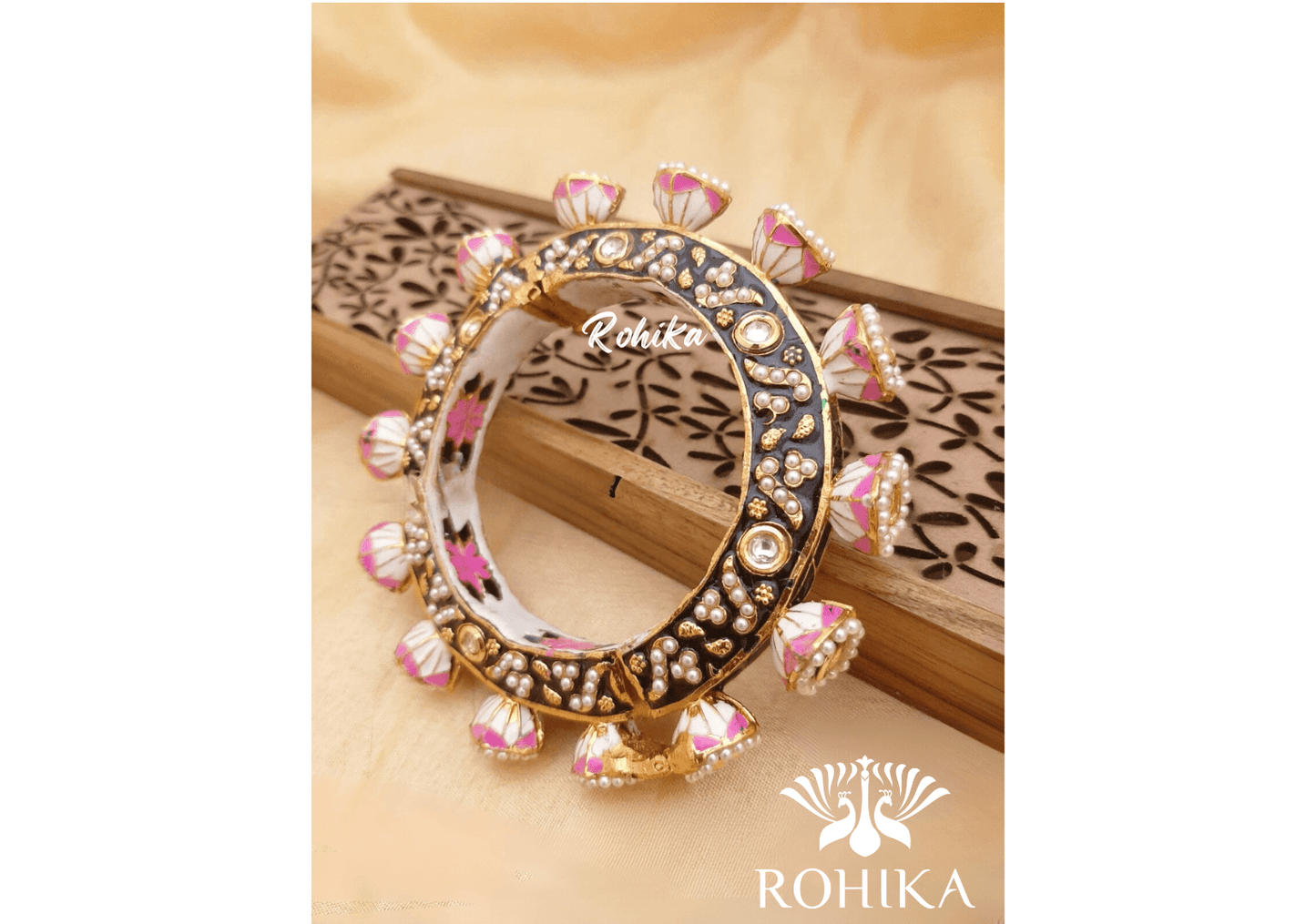 Navya jadau bangles (Single) -Pink and Blue - Rohika Store
