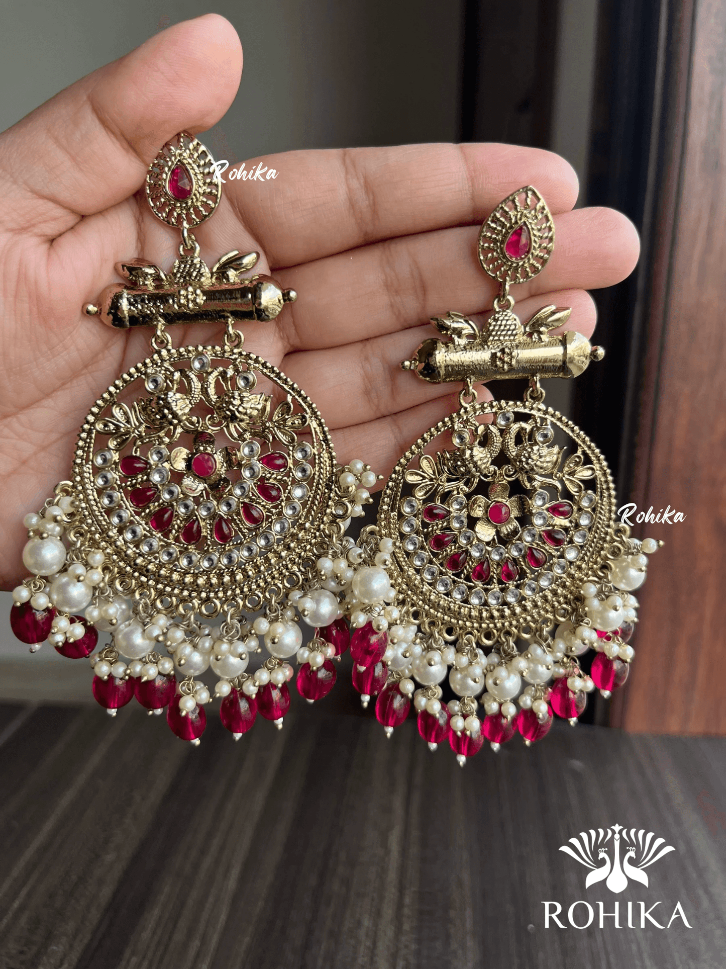 Arka chandbali earrings - Red - Rohika Store