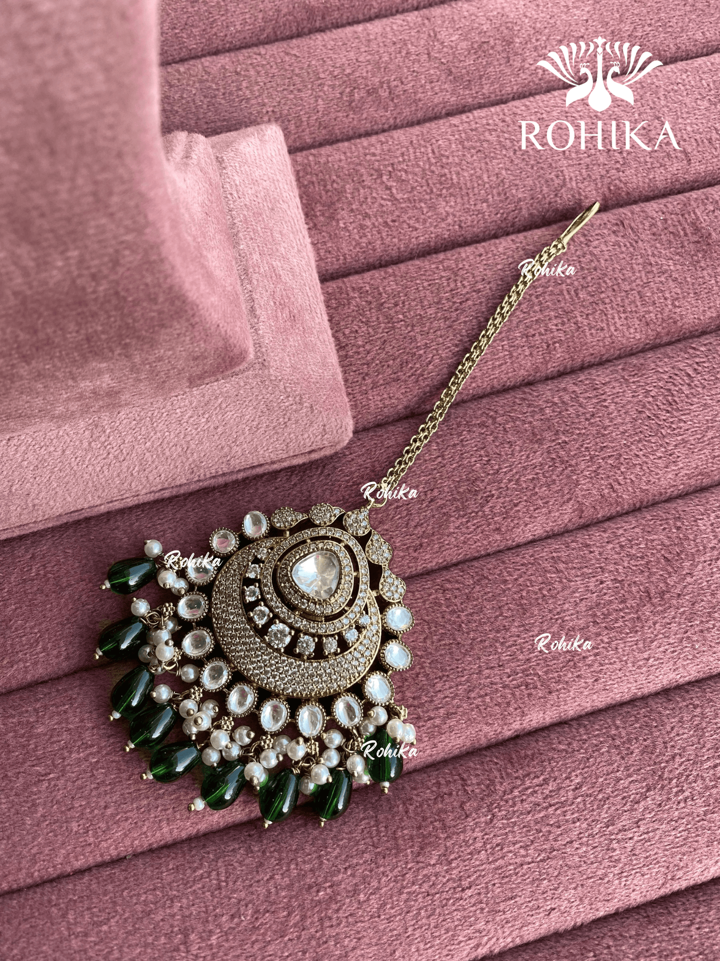 Neha polki kundan maangtikka - Green - Rohika Store