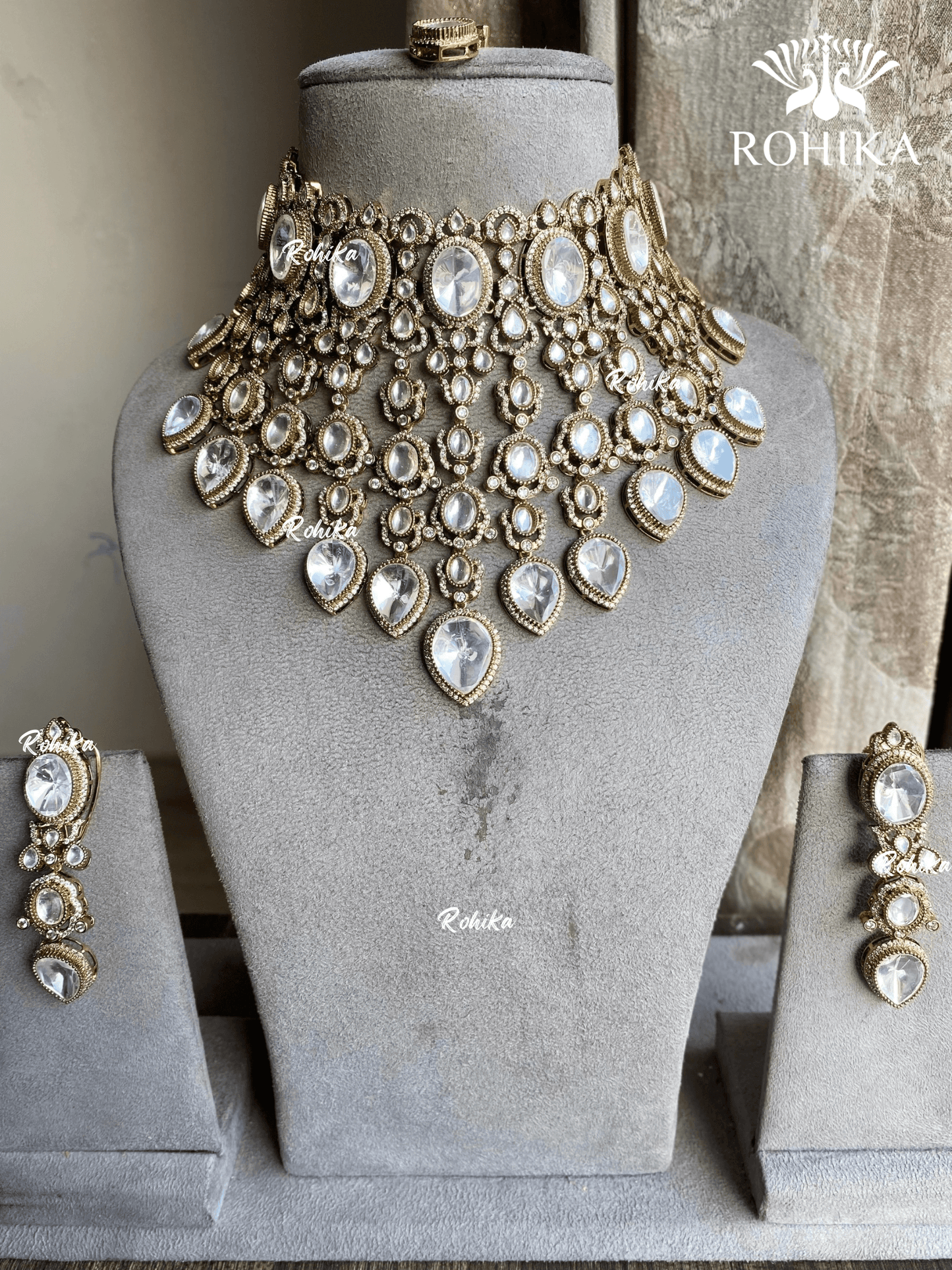 Sharan moisanite doublet bridal necklace set - White - Rohika Store