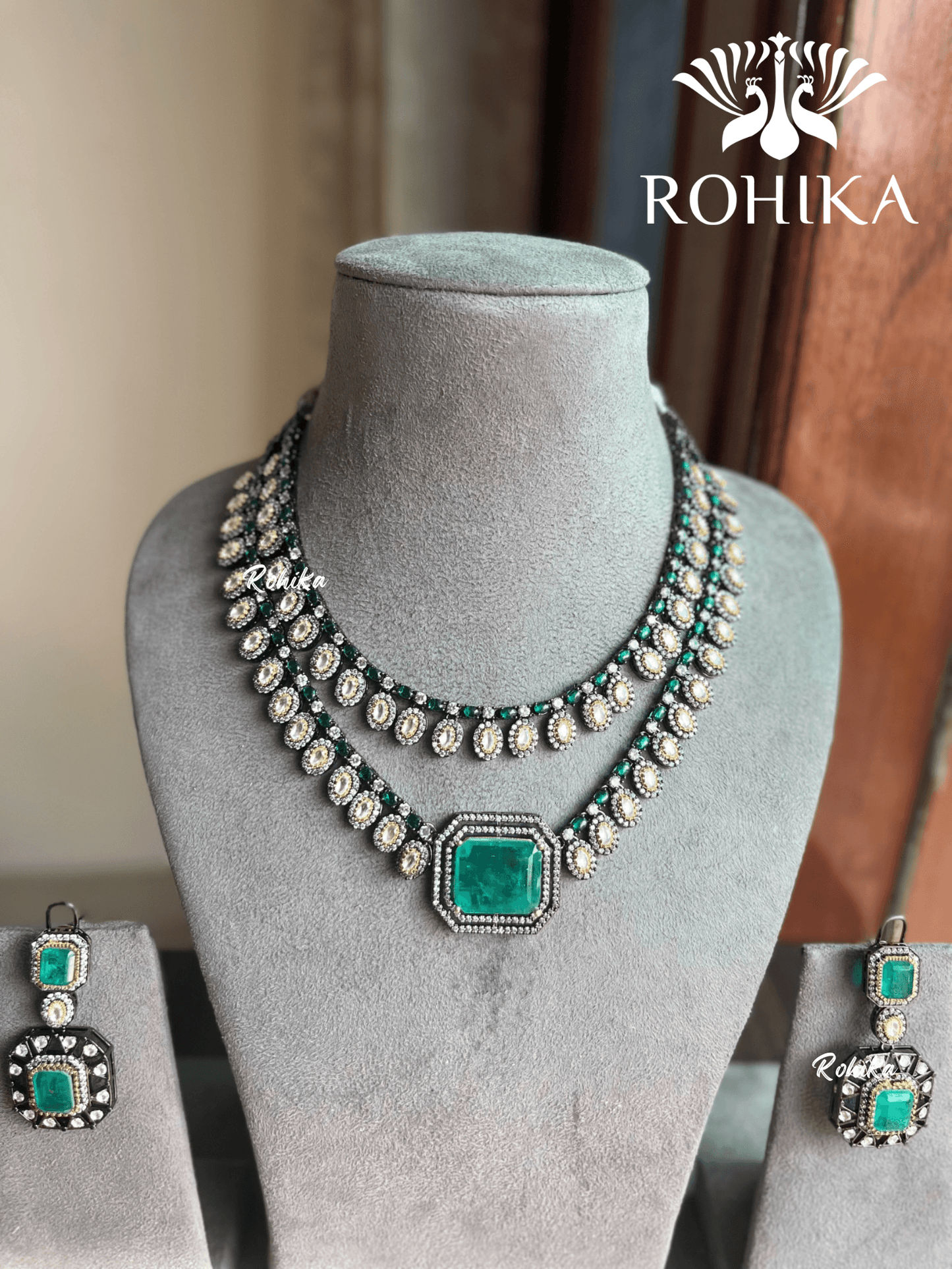 Gauri doublet necklace set - Mint Green - Rohika Store