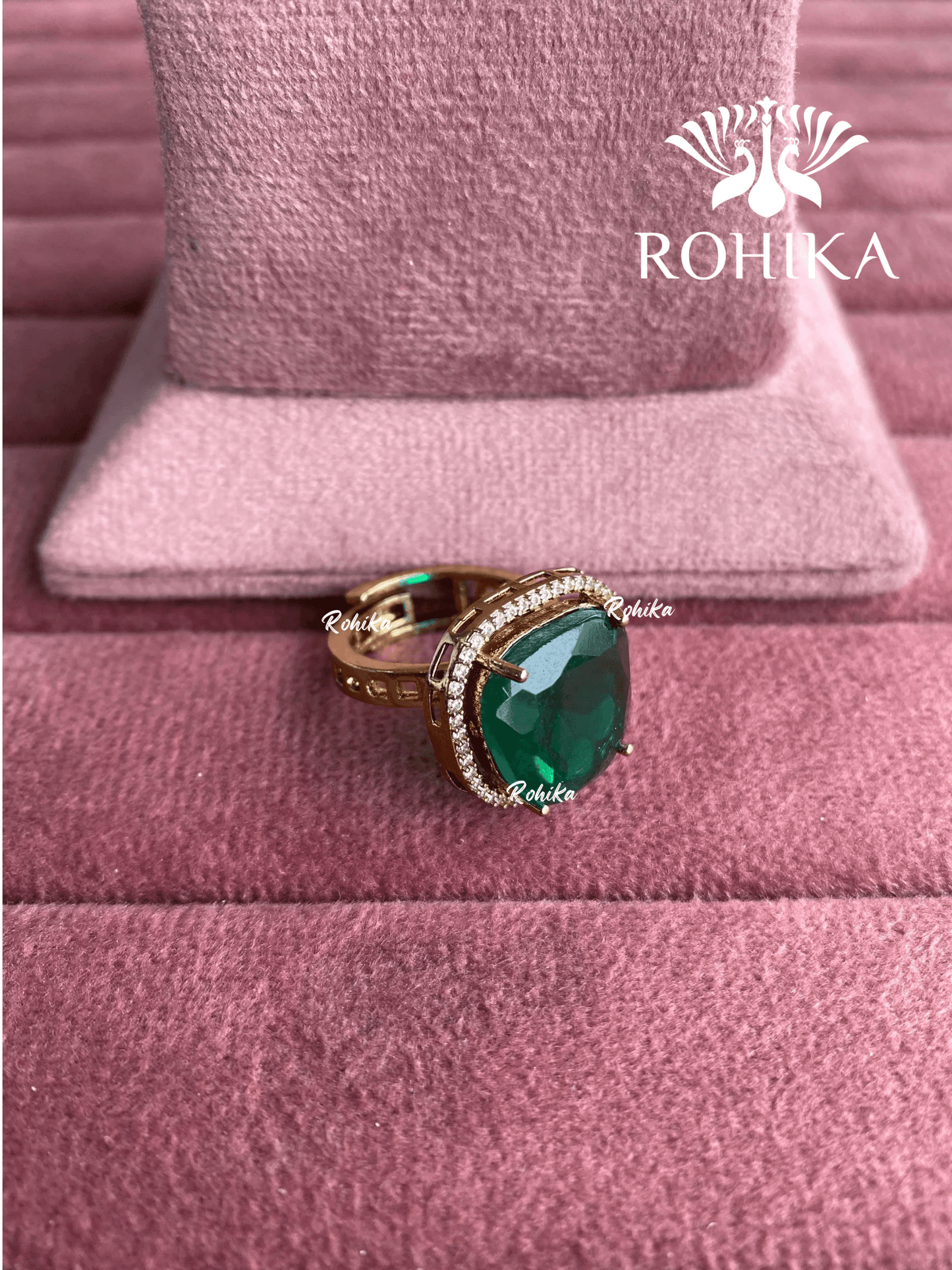 Angana polki kundan ring (SG-125) - Green - Rohika Store