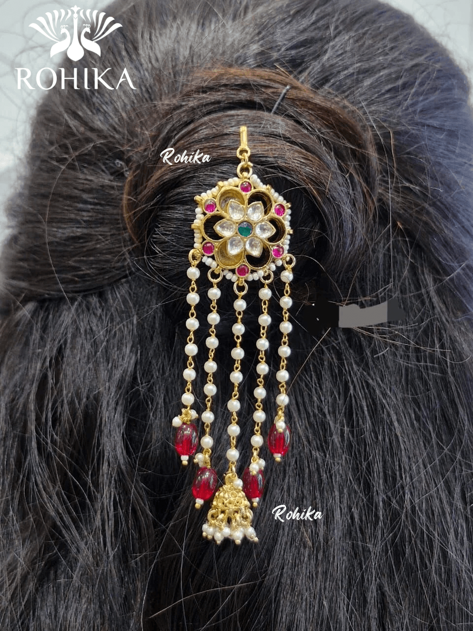 Pachhi kundan hair accessories - Red - Rohika Store