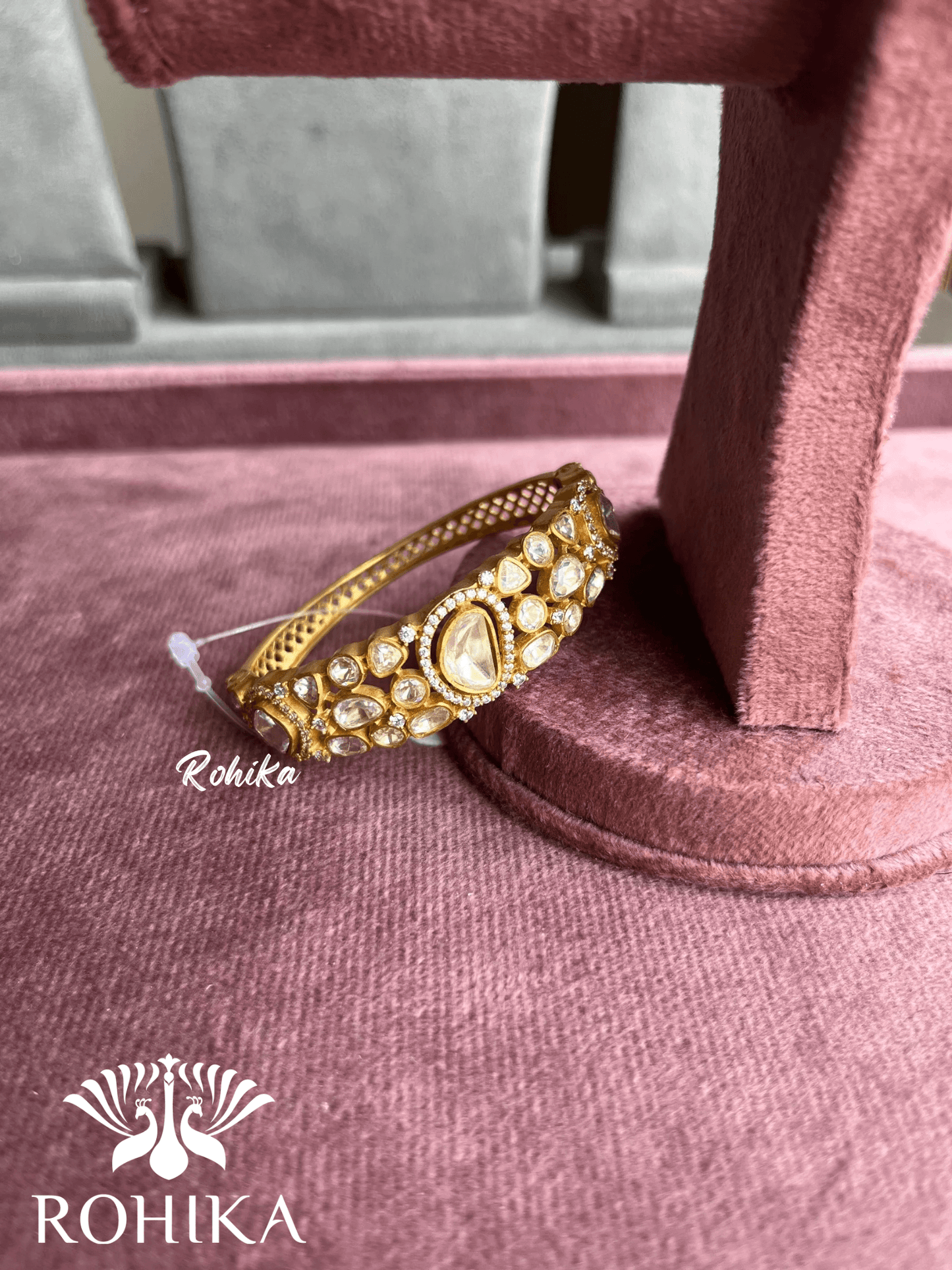 Jiva moisinite kundan bangle/kada - Golden - Rohika Store