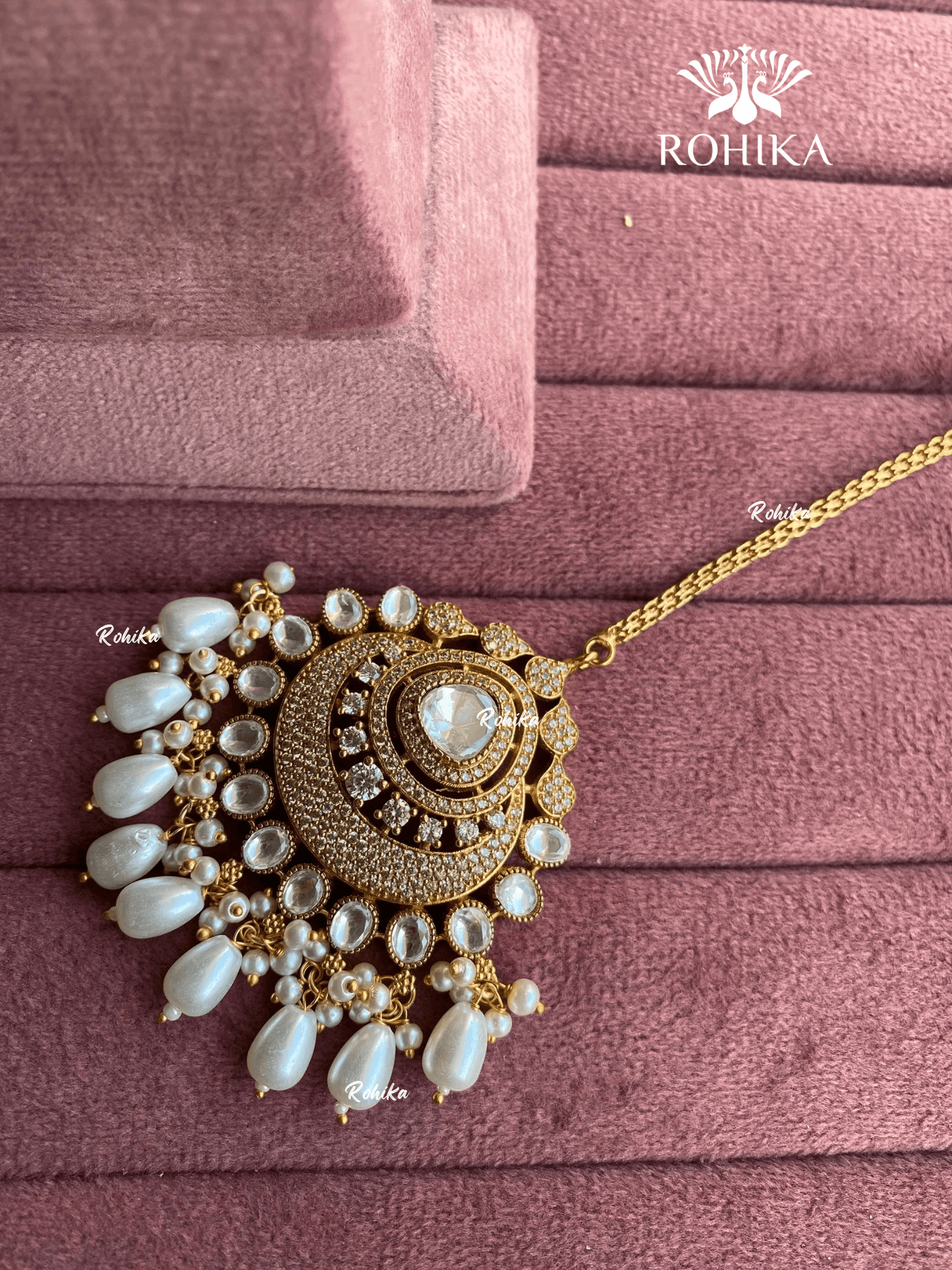 Neha polki kundan maangtikka - White - Rohika Store