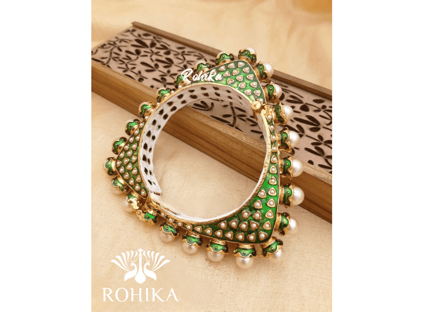 Navya jadau bangles (Single) -Green - Rohika Store