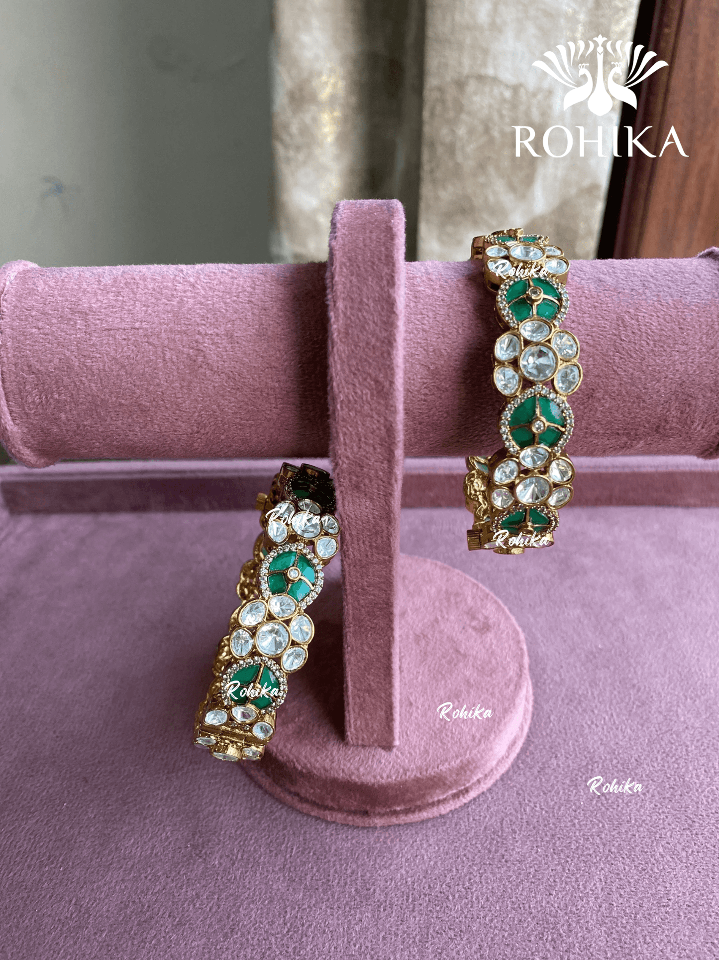 Karuna polki kundan kada/bangles - Green - Rohika Store