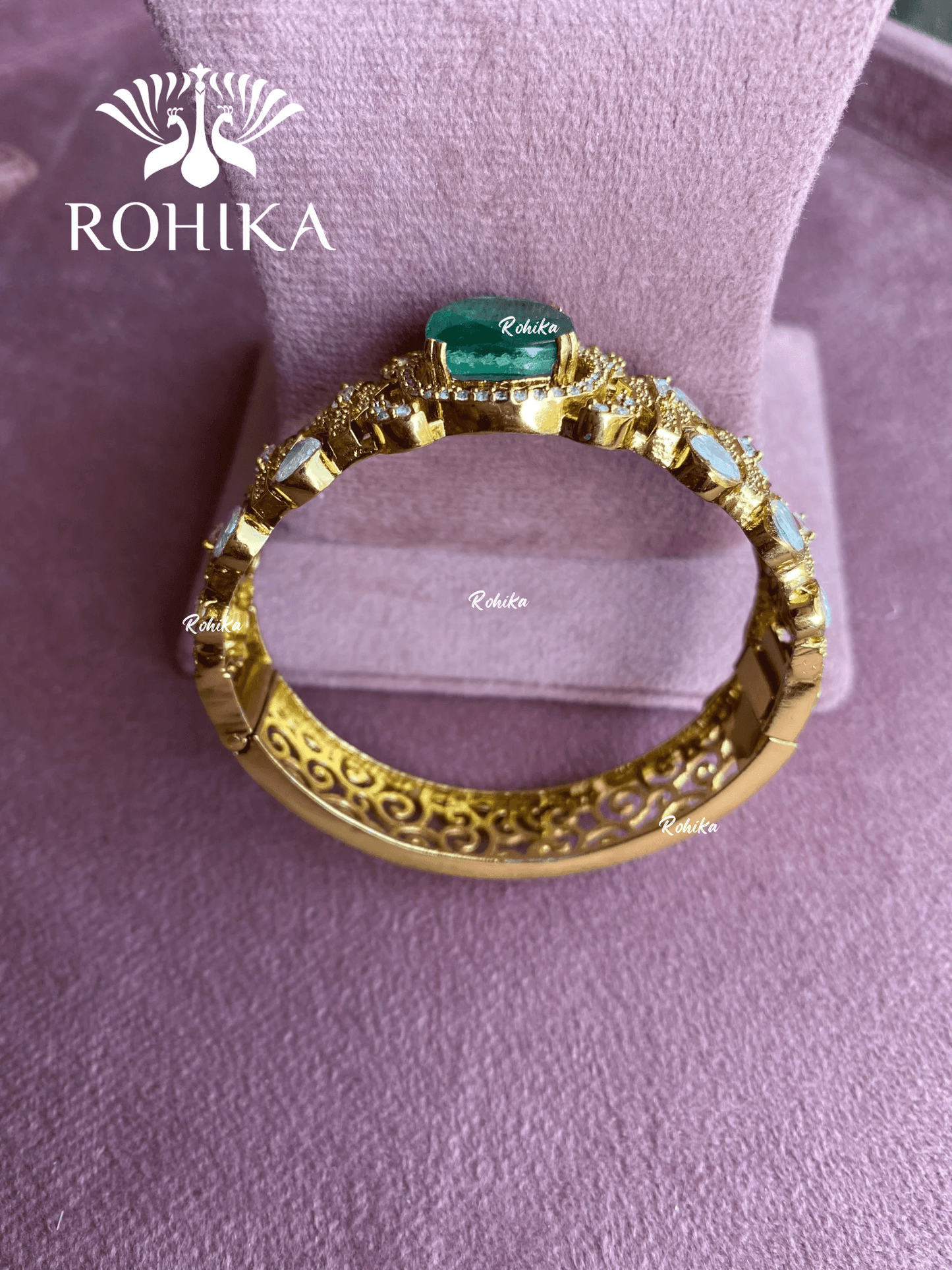 Doublet polki kundan bracelet (MBT-055) - Dark green - Rohika Store