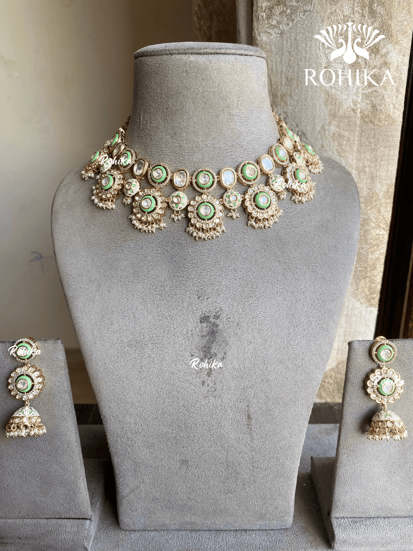 Shayan moisanite ṉecklace set - Mint Green - Rohika Store