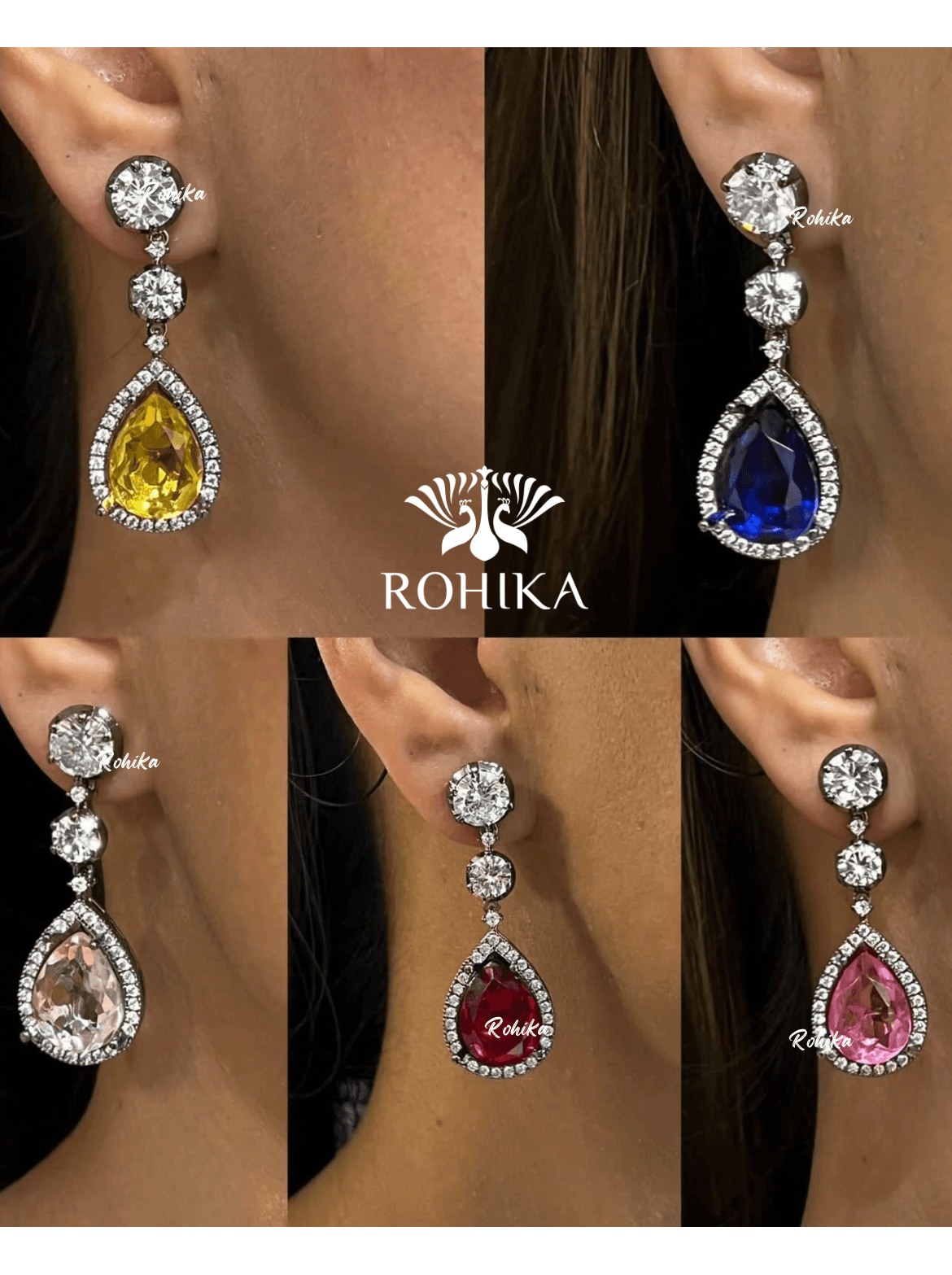 Emily american diamond necklace set - Pink - Rohika Store