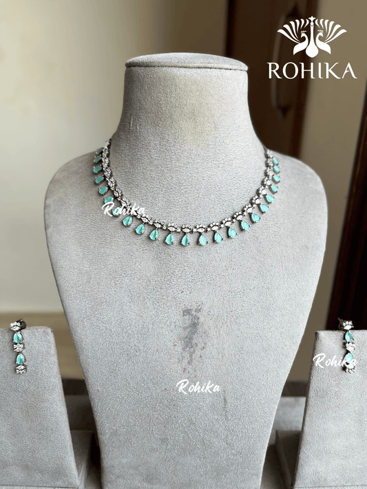 Ria American diamond necklace set - Mint green - Rohika Store