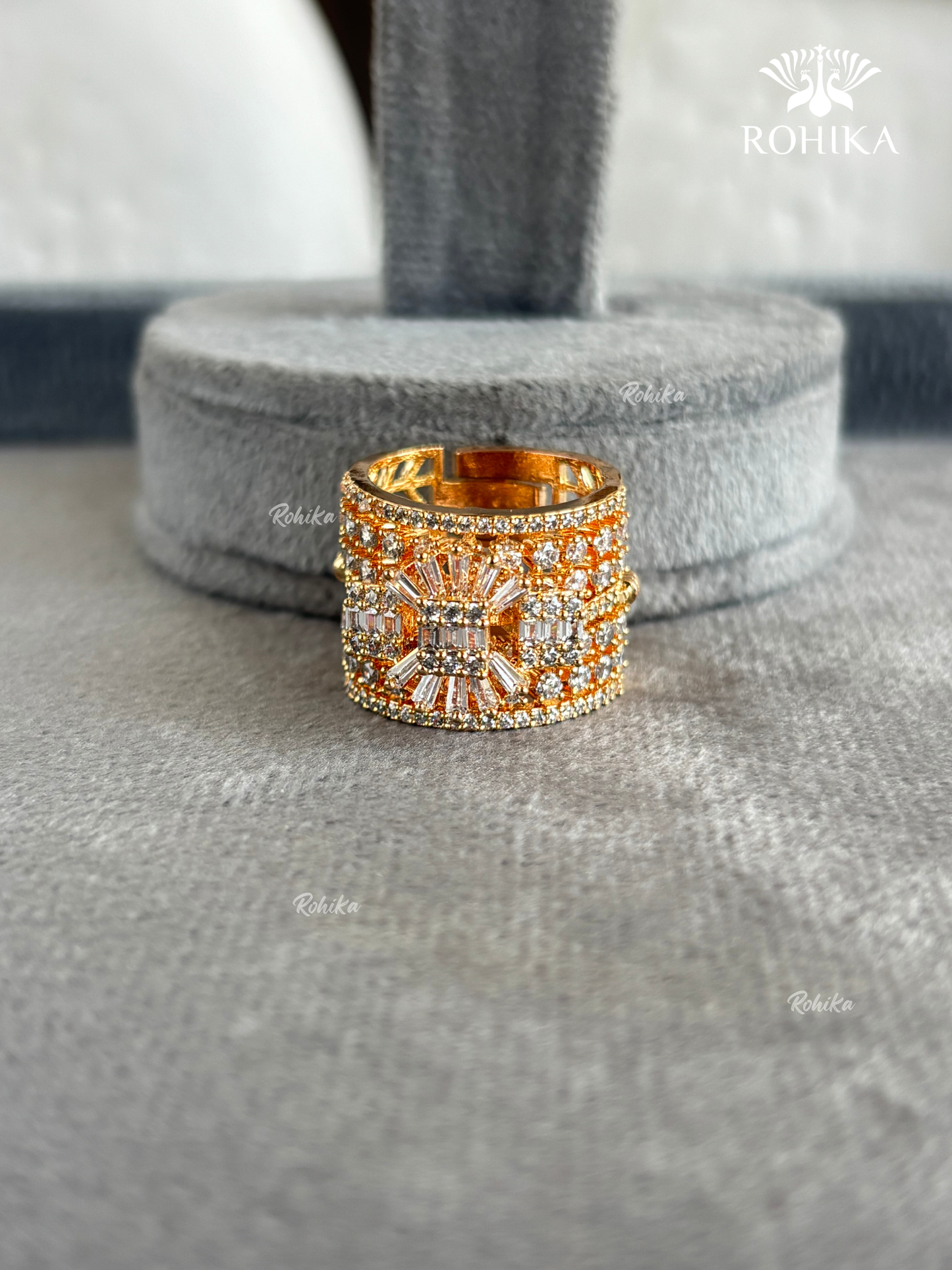 Adeline American Diamond Ring (SG-164) - Golden
