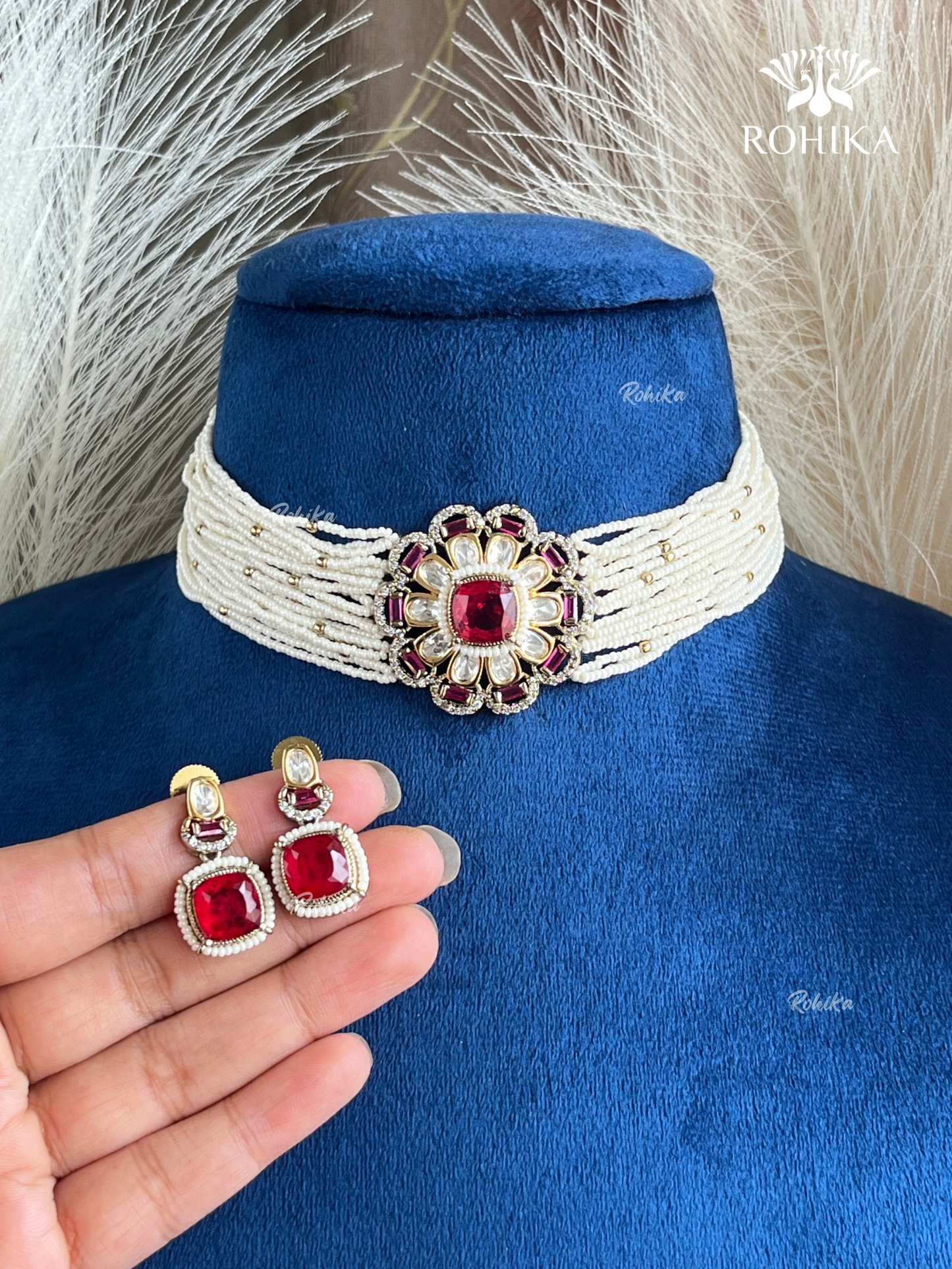 Akshita Moisanite Choker Set - Red