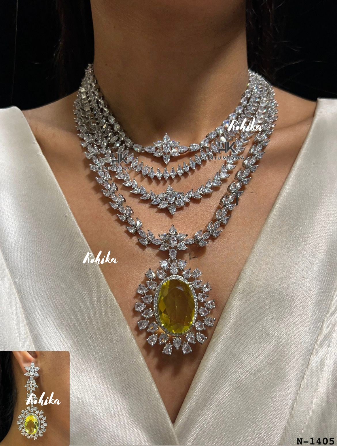 American diamond necklace set (ADN -010) - Yellow