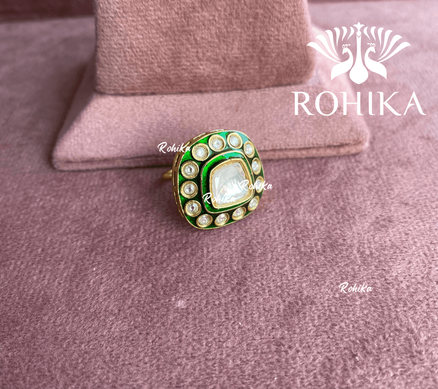 Angana polki kundan ring (SG-051) - Dark green - Rohika Store