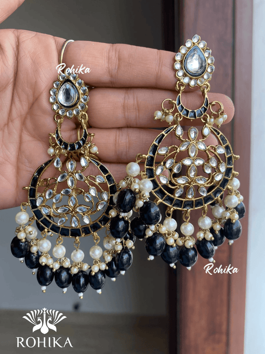 Kajal meenakari kundan earrings - Black - Rohika Store