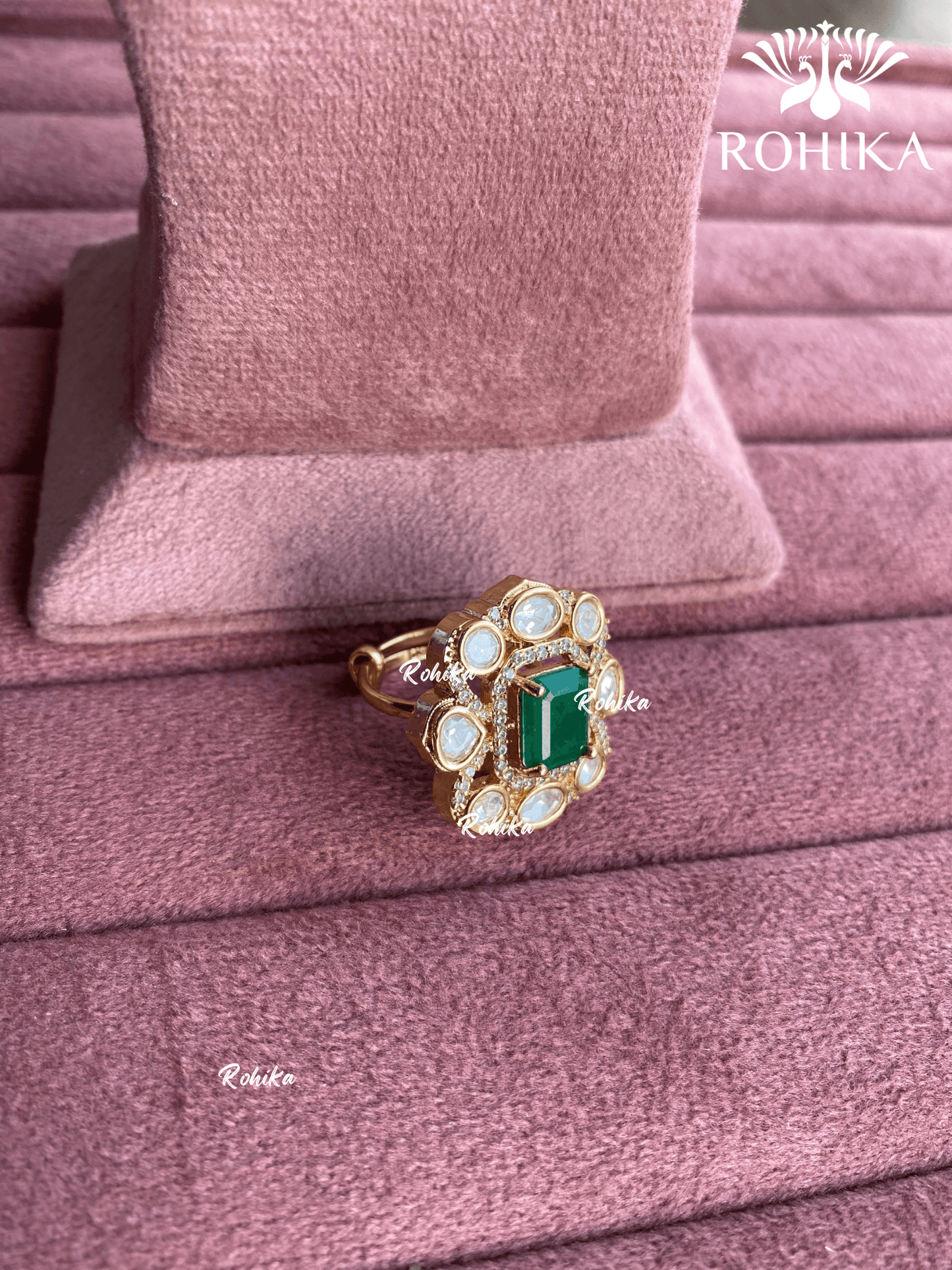 Angana polki kundan ring (SG-082) - Green - Rohika Store