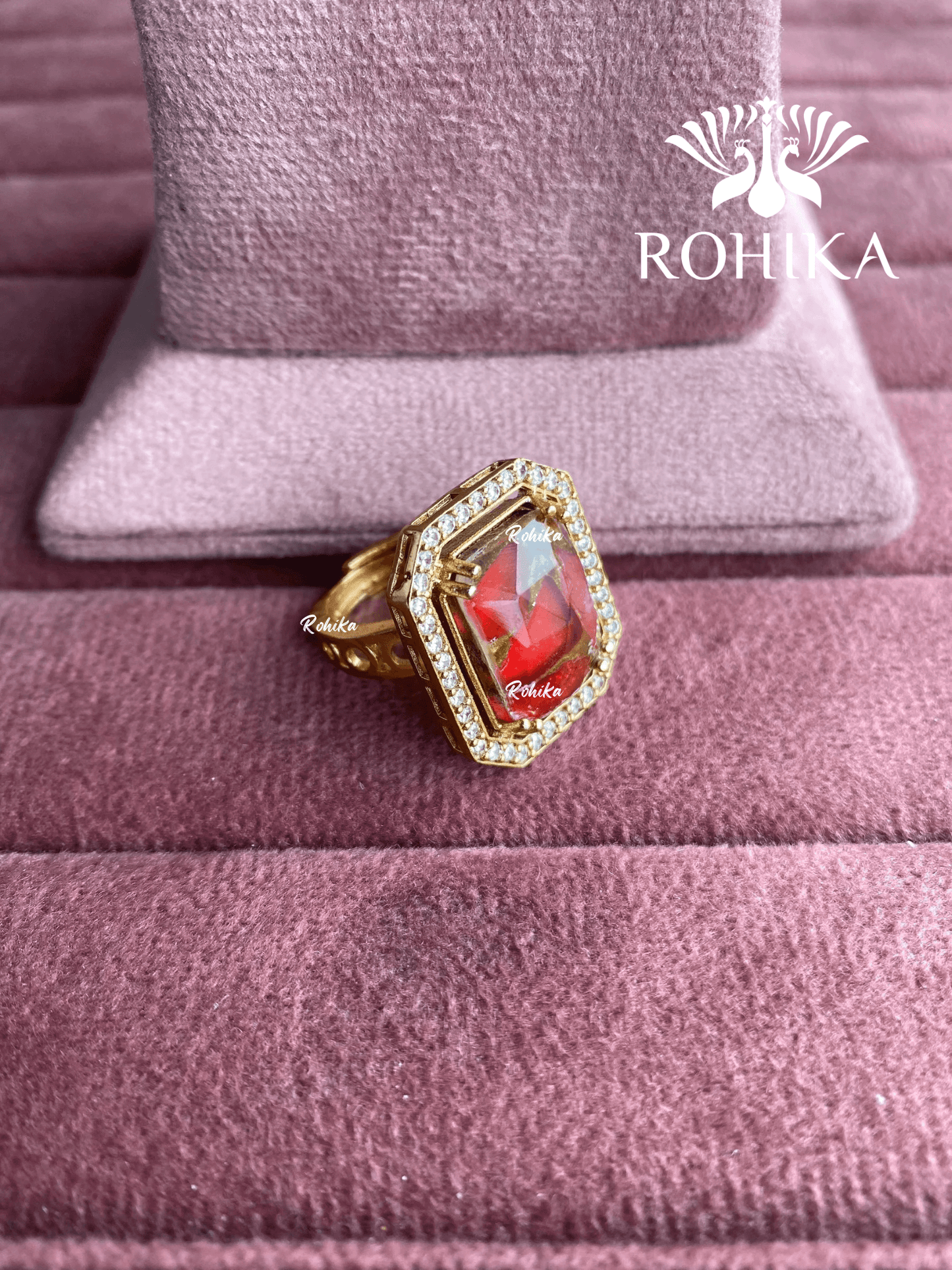 Angana polki kundan ring (SG-124) - Red - Rohika Store