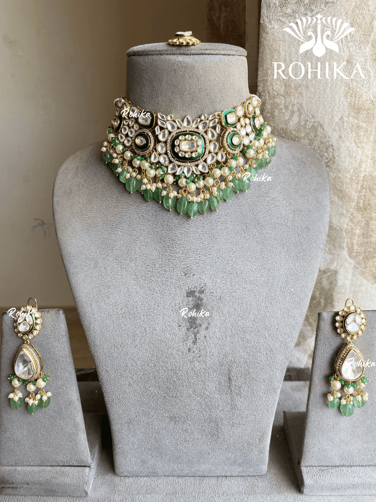 Aarna Polki Kundan choker Set – Green | Bridal & Party Wear - Rohika Store