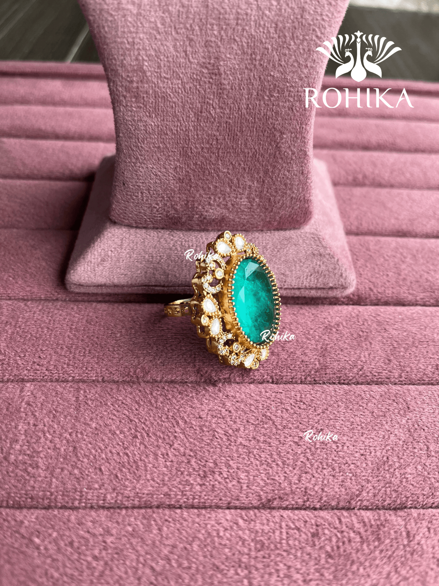 Angana polki kundan ring (SG-107) - Mint green - Rohika Store