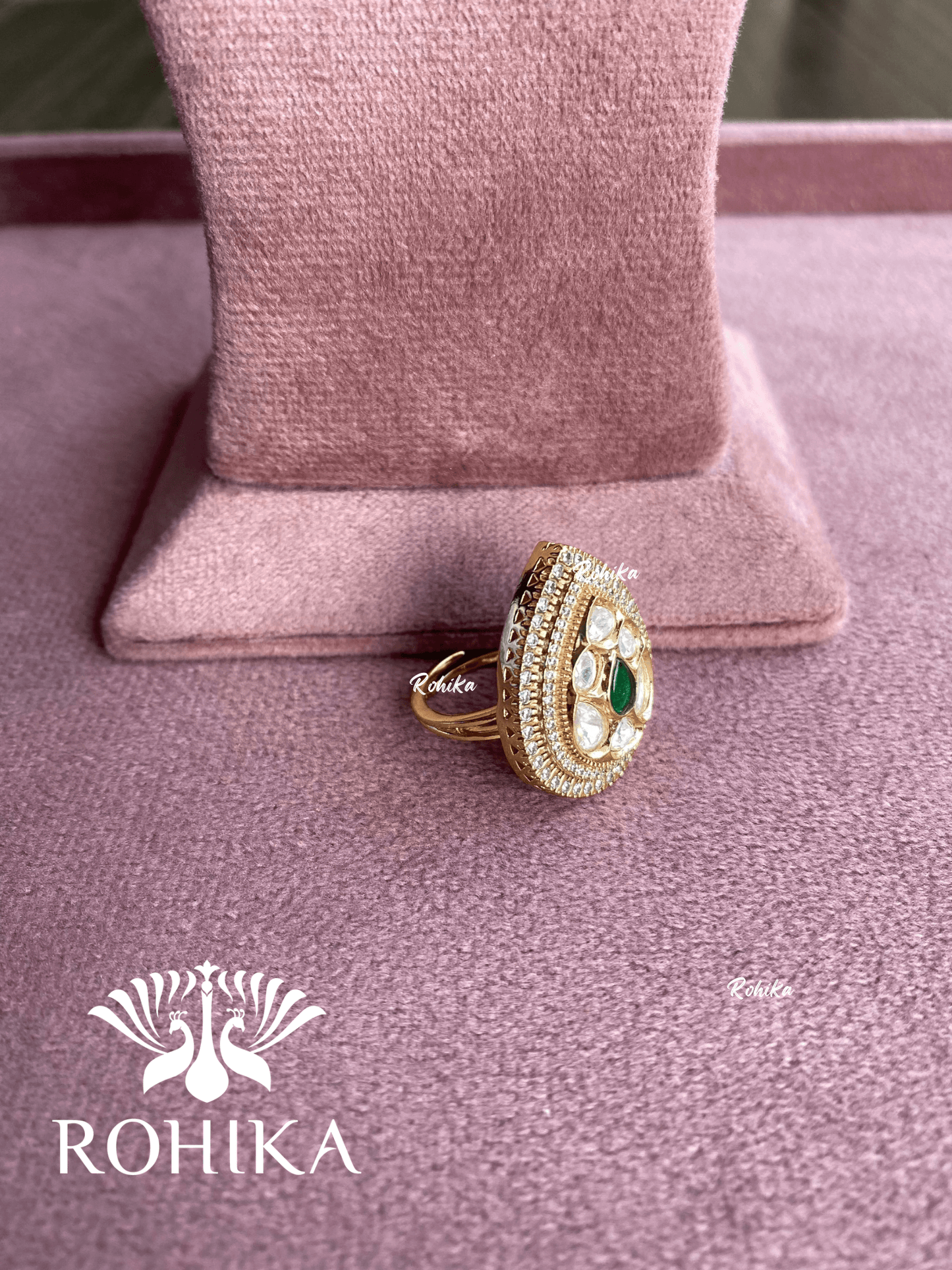 Angana polki kundan ring (SG-023) - Green - Rohika Store