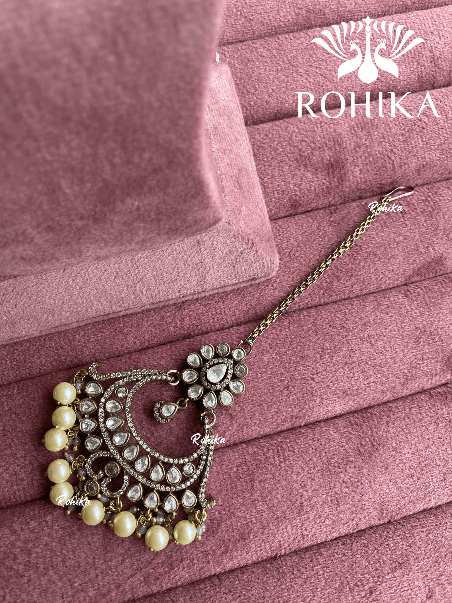 Moisanite maangtikka (004) - Off White - Rohika Store