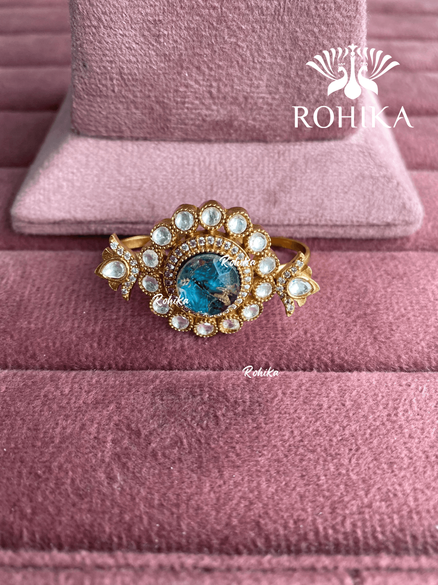 Angana polki kundan ring (SG-145) - Blue - Rohika Store