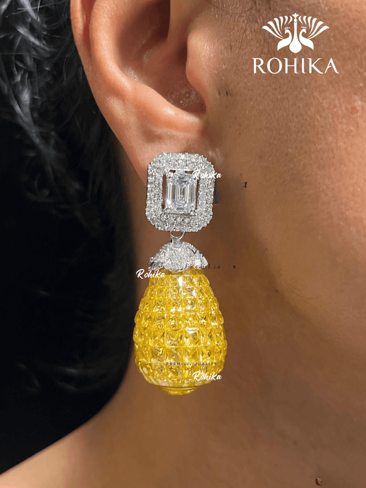 American diamond earrings (ADE -004) - Yellow - Rohika Store