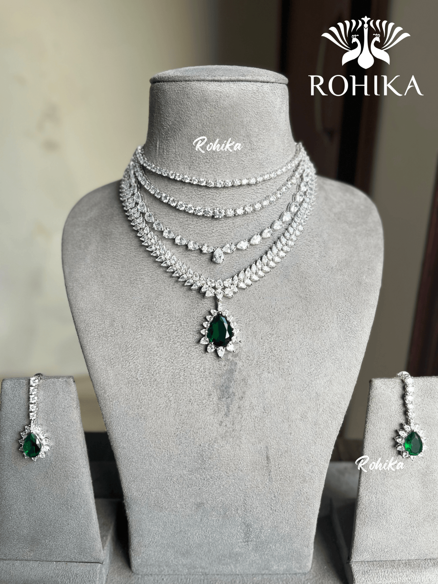 Myra AD necklace set - Green - Rohika Store