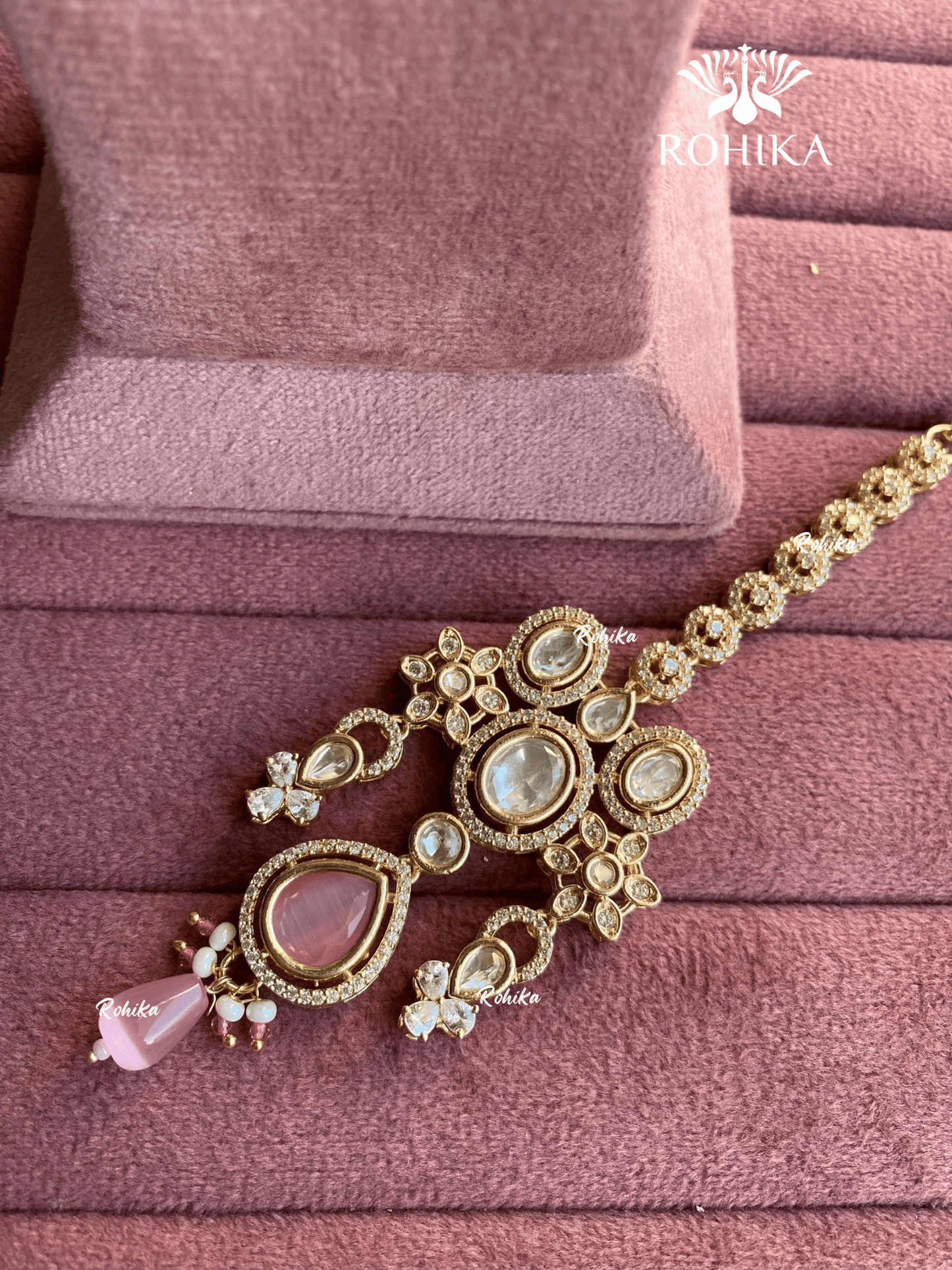Polki kundan maangtikka (PLKM-051) - Pink - Rohika Store