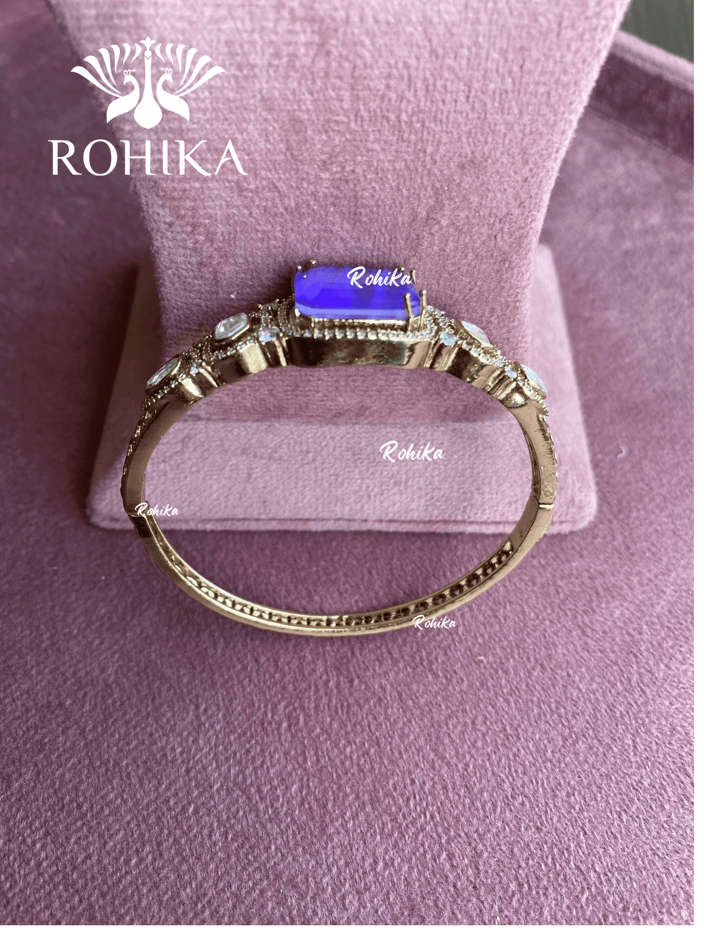 Doublet polki kundan bracelet (MBT-053) - Purple - Rohika Store