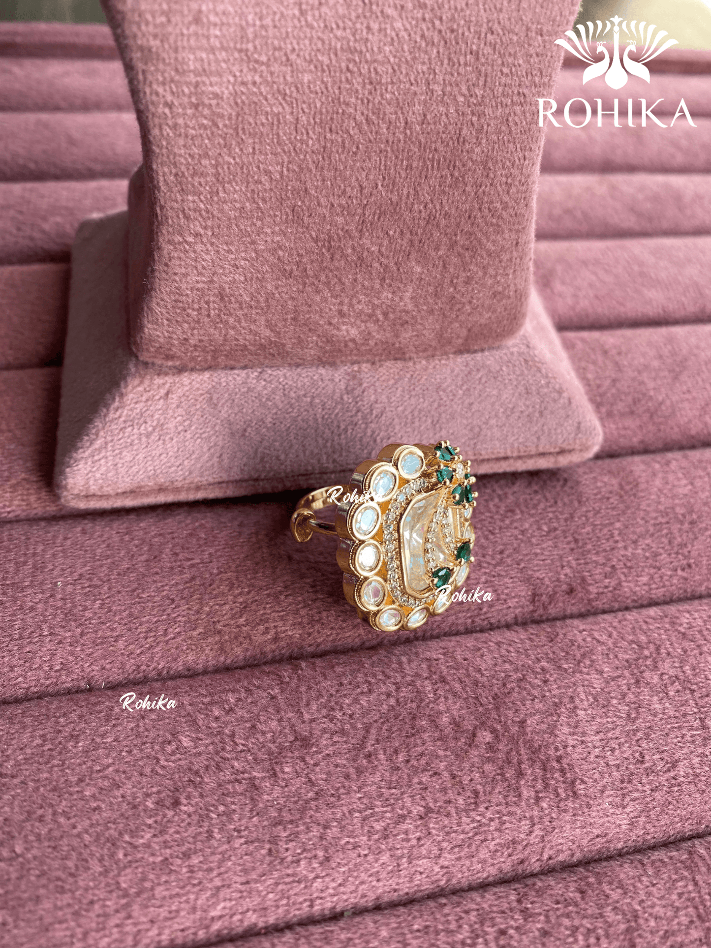 Angana polki kundan ring (SG-086) - Green - Rohika Store