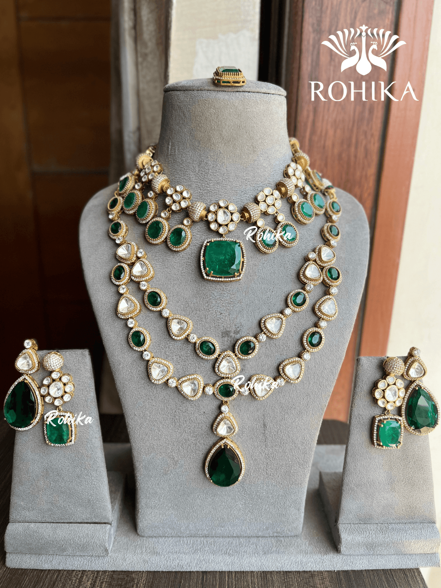 Meera doublet kundan combo set - Dark Green - Rohika Store