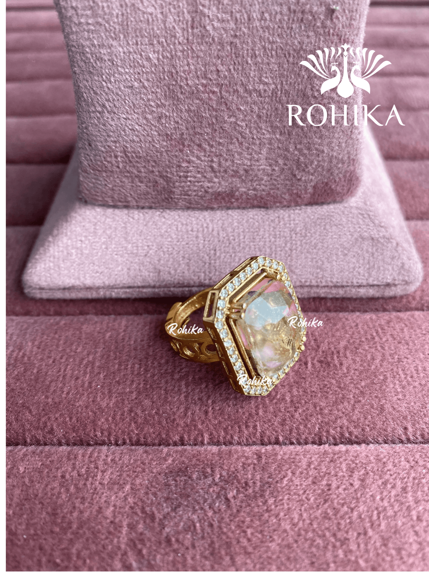 Angana polki kundan ring (SG-124) - Pink & golden - Rohika Store