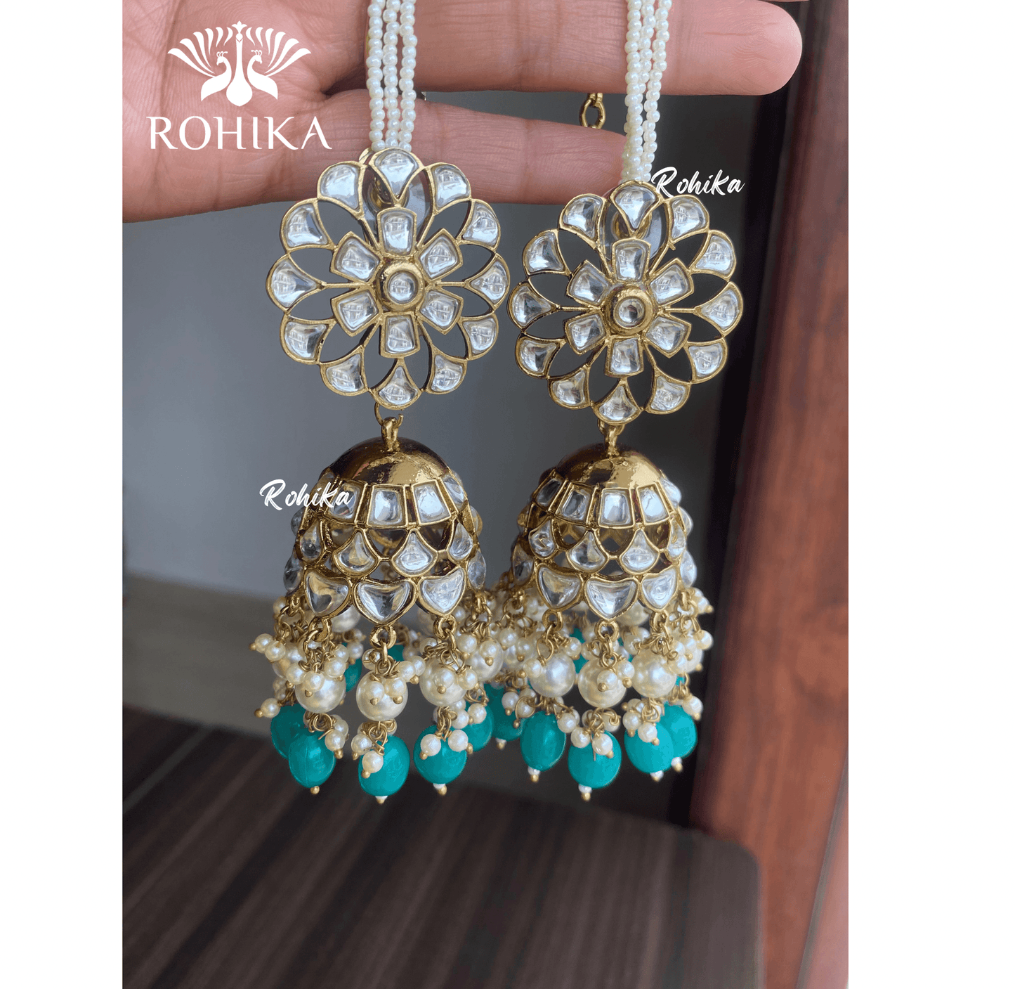 Fiza jhumka earrings-Green - Rohika Store