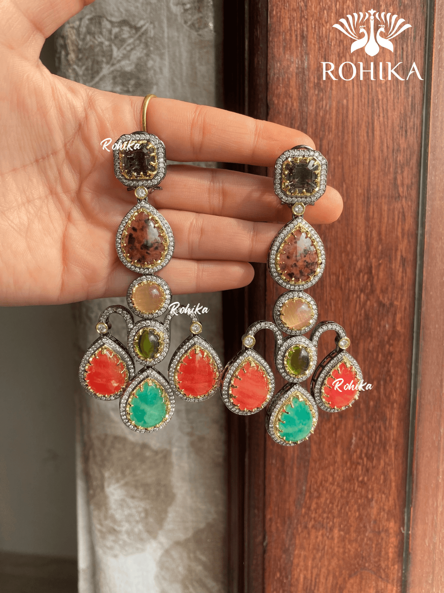 Sabya inspired designer earrings (SSE002)- Green - Rohika Store