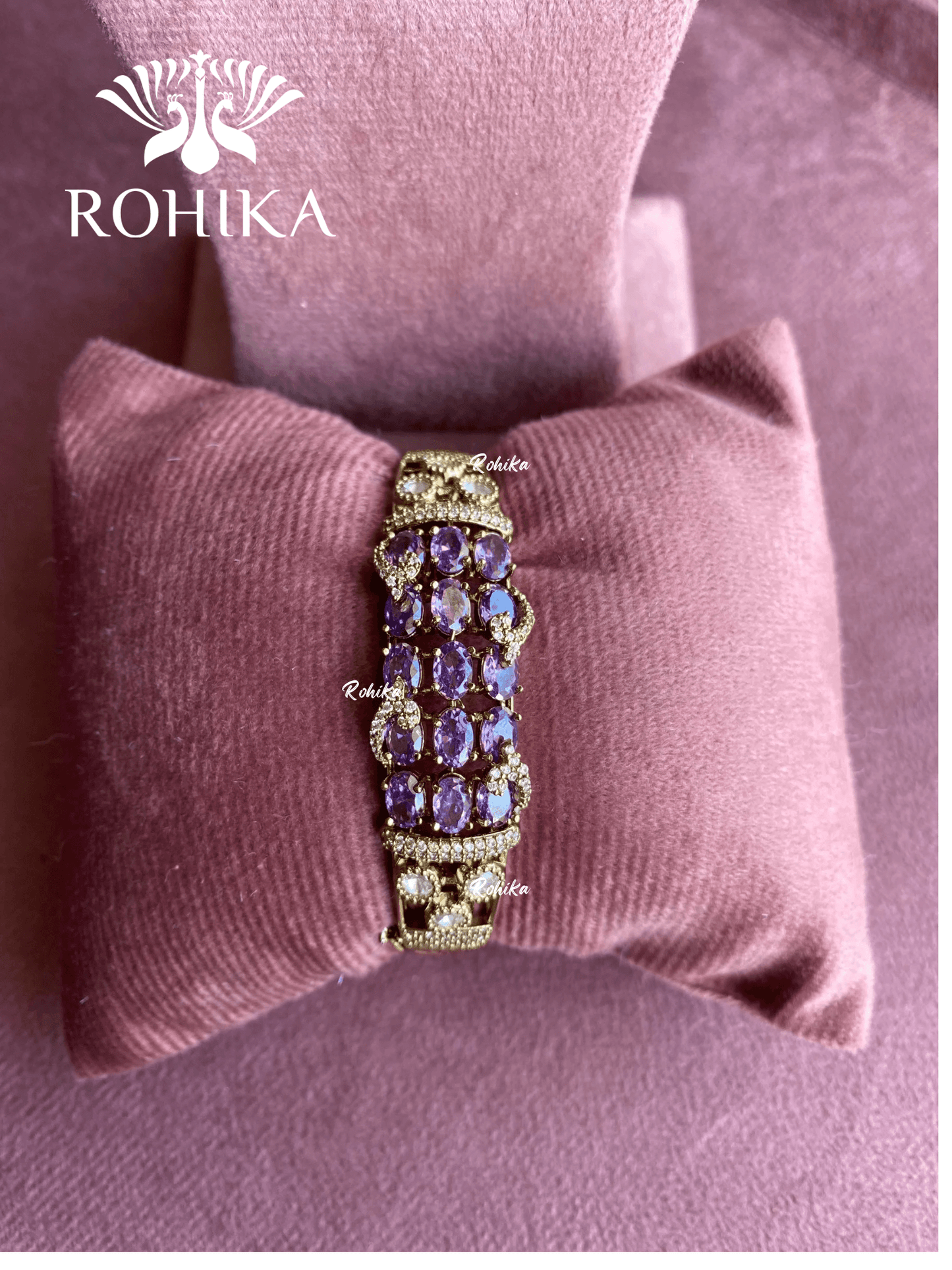 Doublet polki kundan bracelet (MBT-052) - Purple - Rohika Store