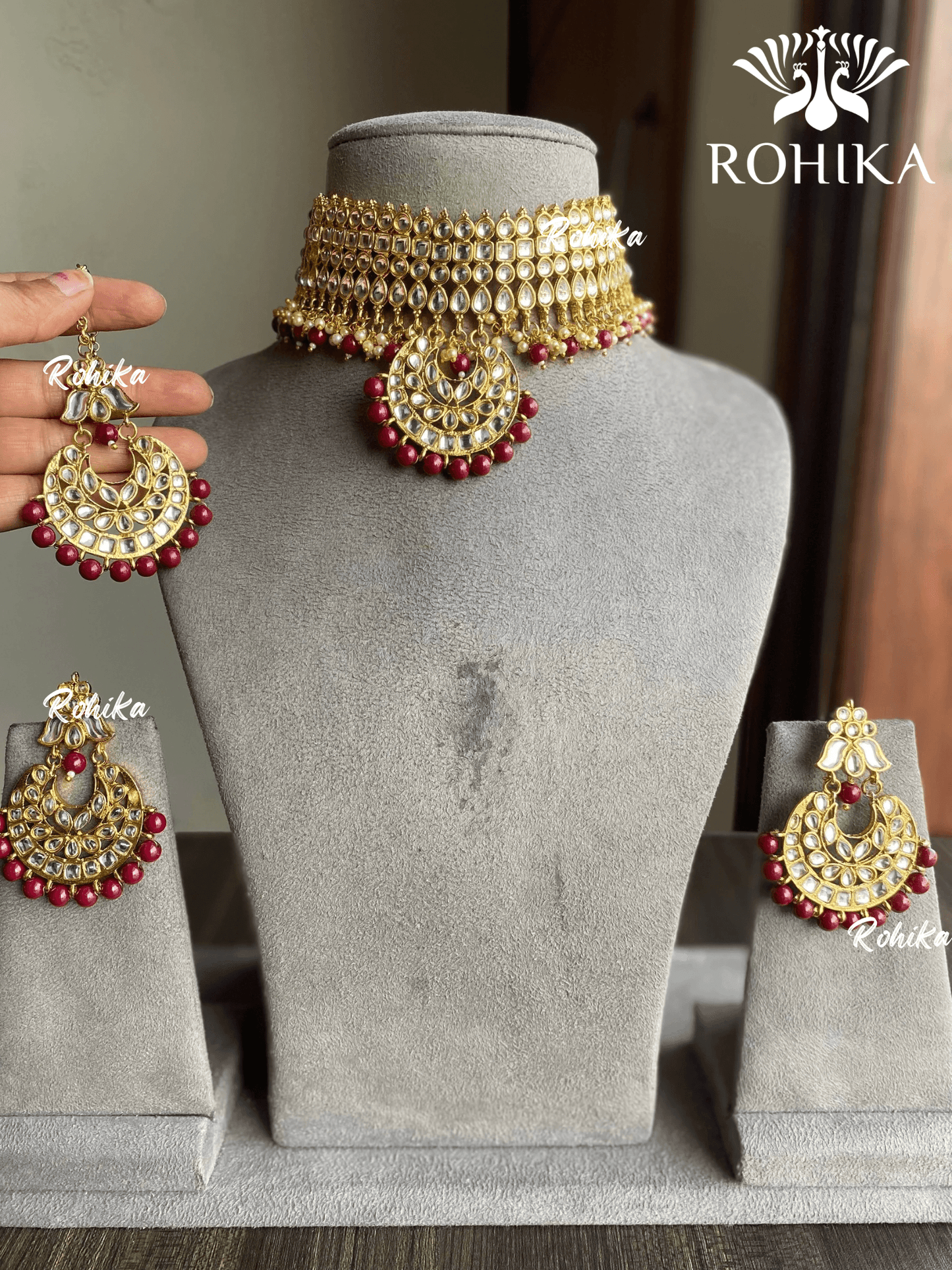 Kajari choker set - Red - Rohika Store