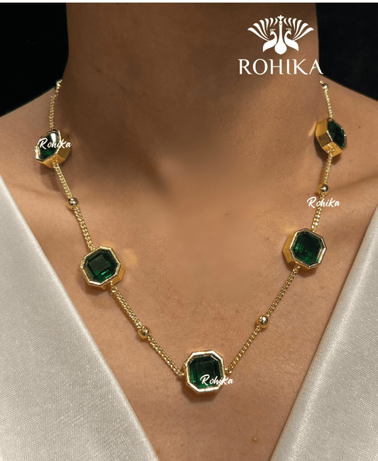 Vera american diamond necklace set - Dark green - Rohika Store