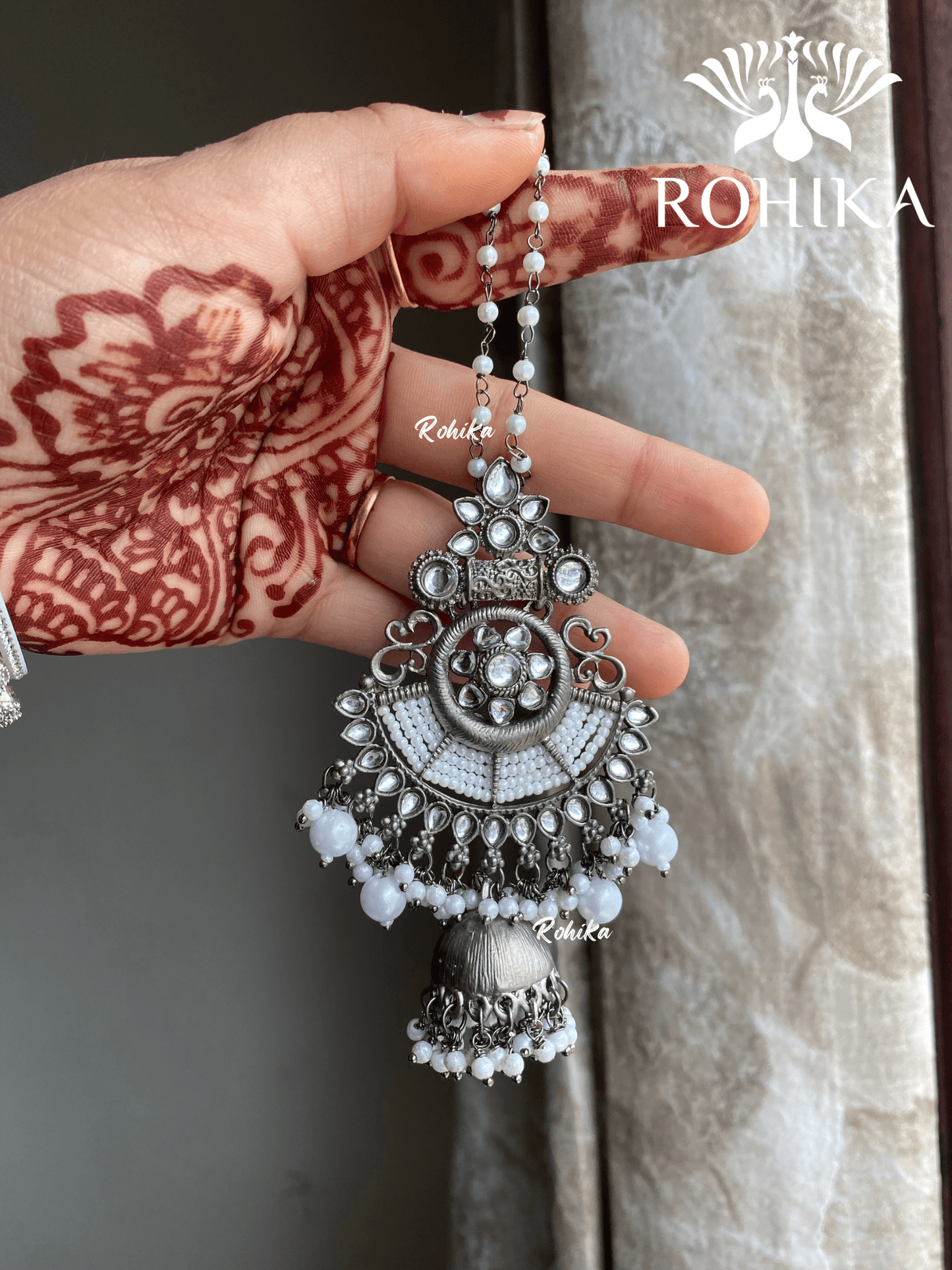 Shyamli oxidized jhumka earrings (013) - White - Rohika Store