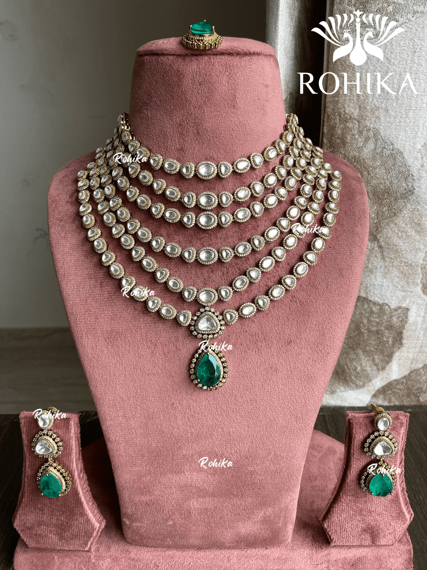 Prakriti polki kundan necklace set - Mint green - Rohika Store
