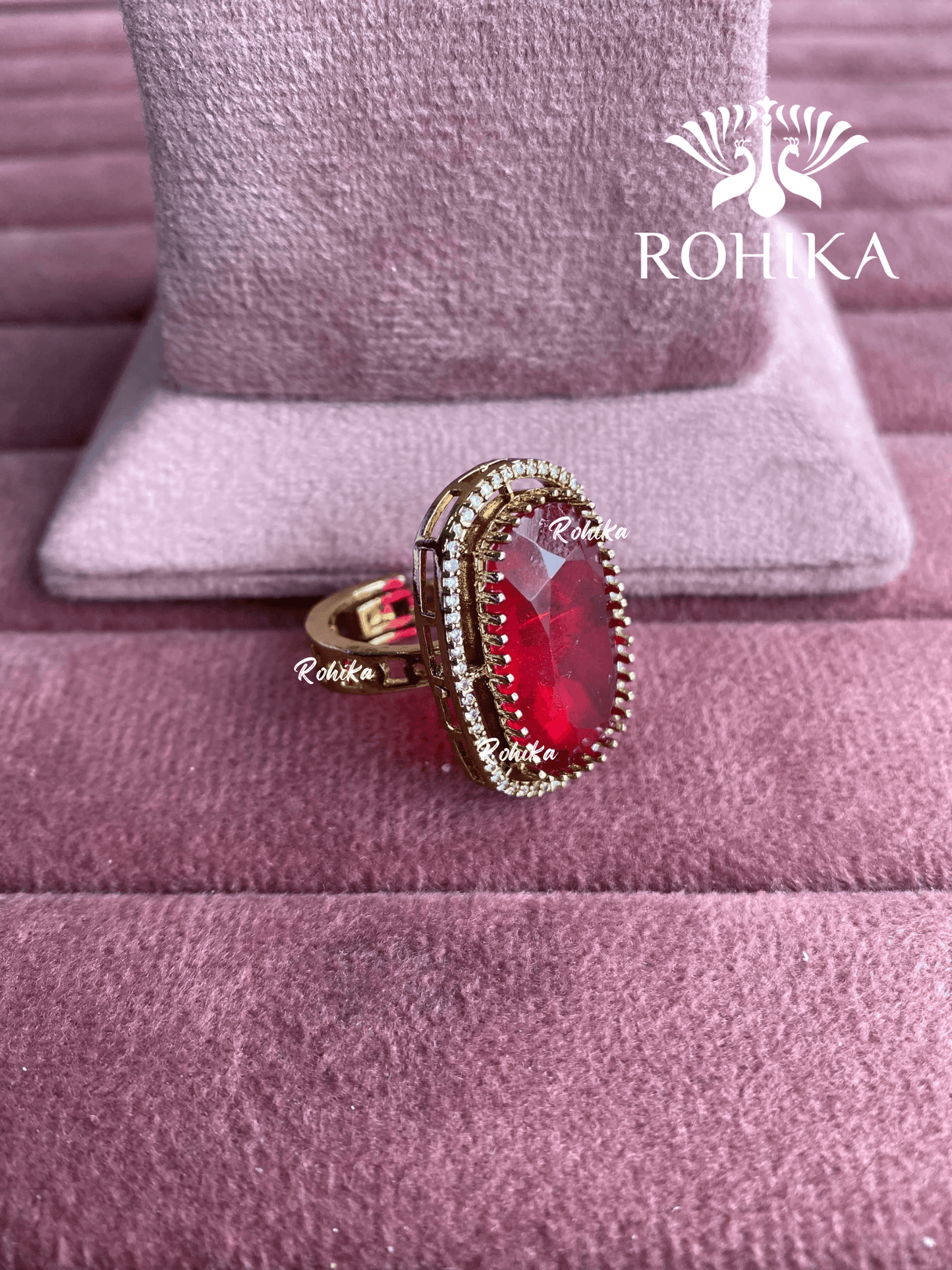Angana polki kundan ring (SG-103) - Ruby red - Rohika Store