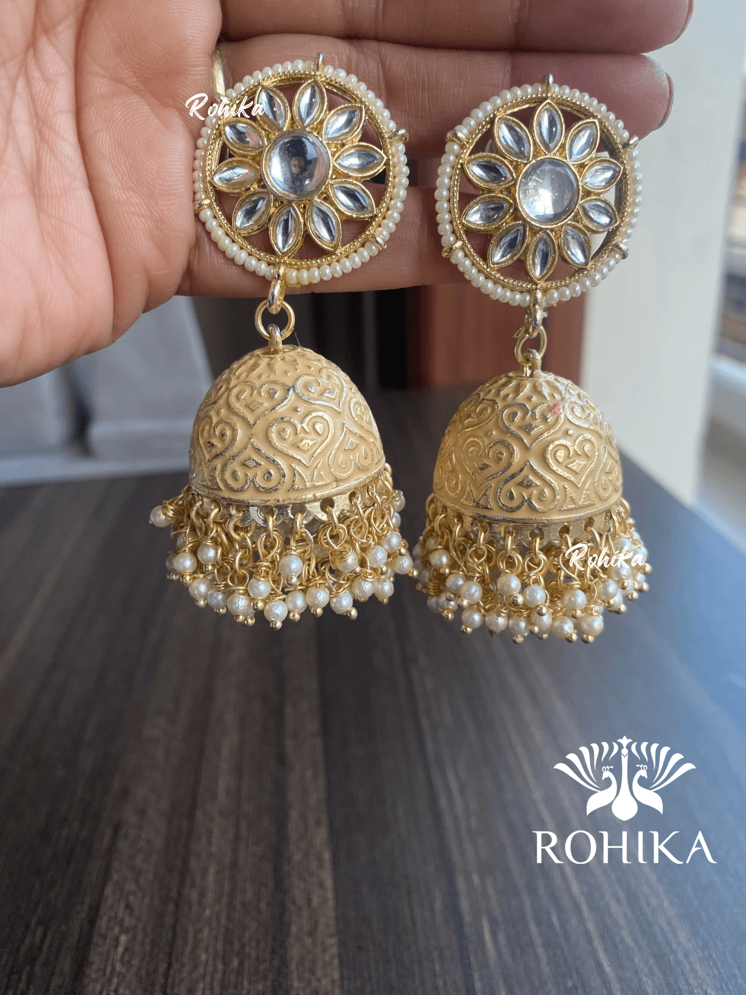 Bhoomi jhumka earnings - Cream - Rohika Store