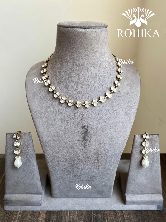 Saaz polki kundan necklace set - White