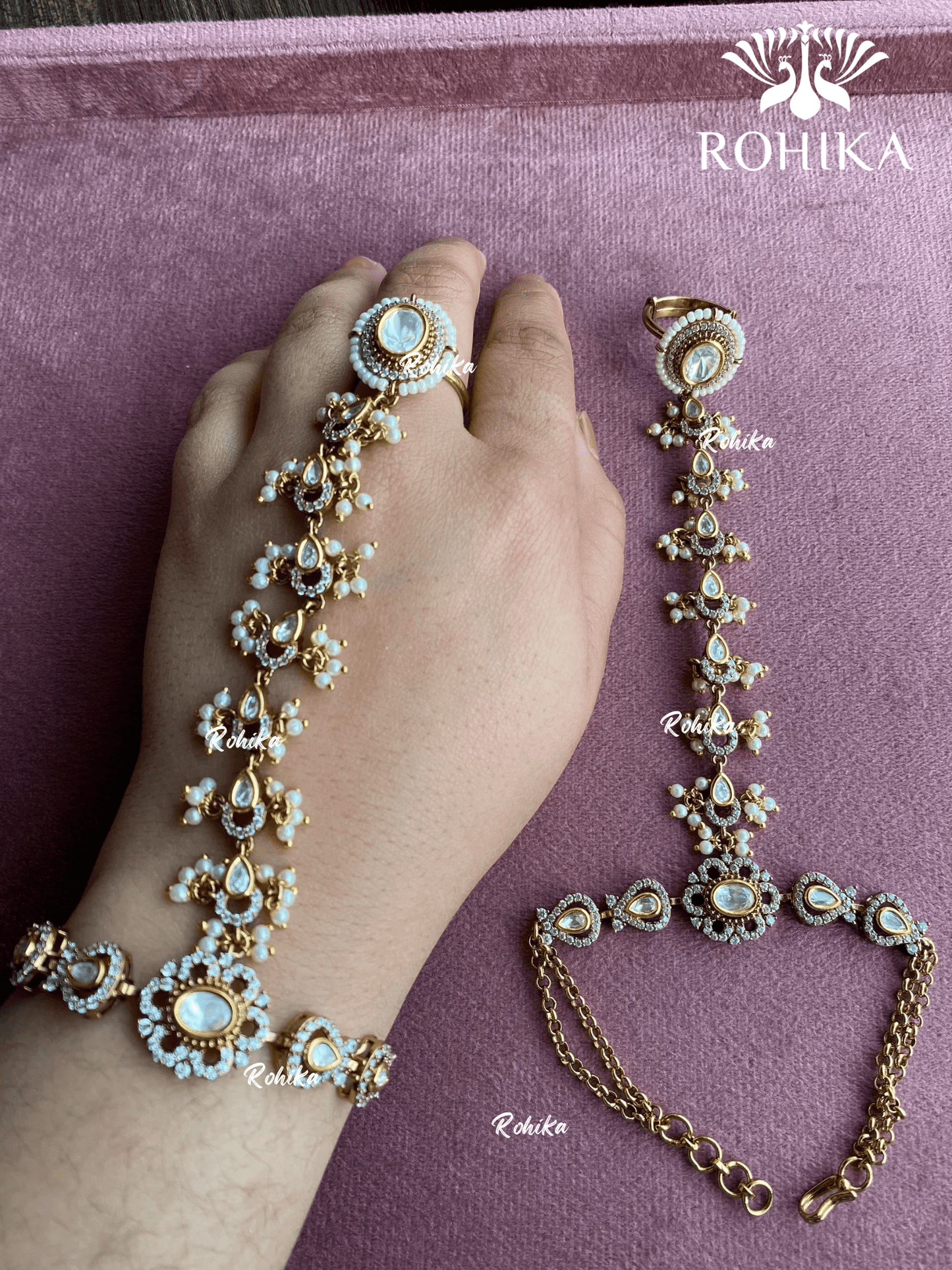 Polki kundan haathphool (PH007) - White - Rohika Store