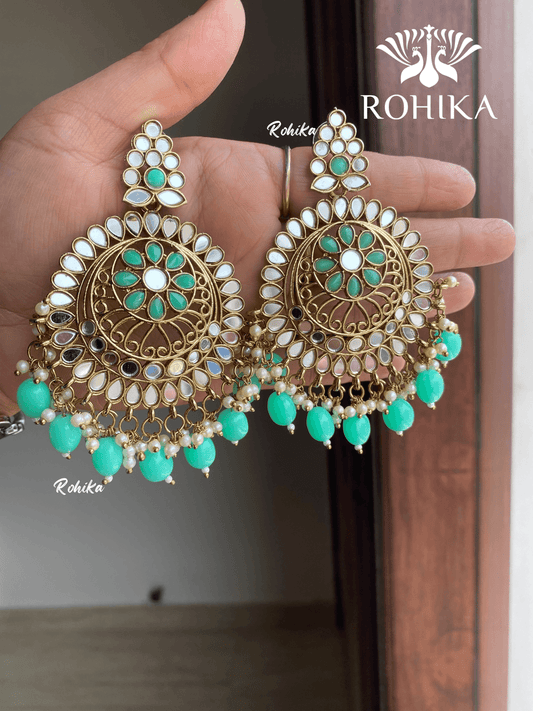 Reema mirror earrings - Mint Green - Rohika Store