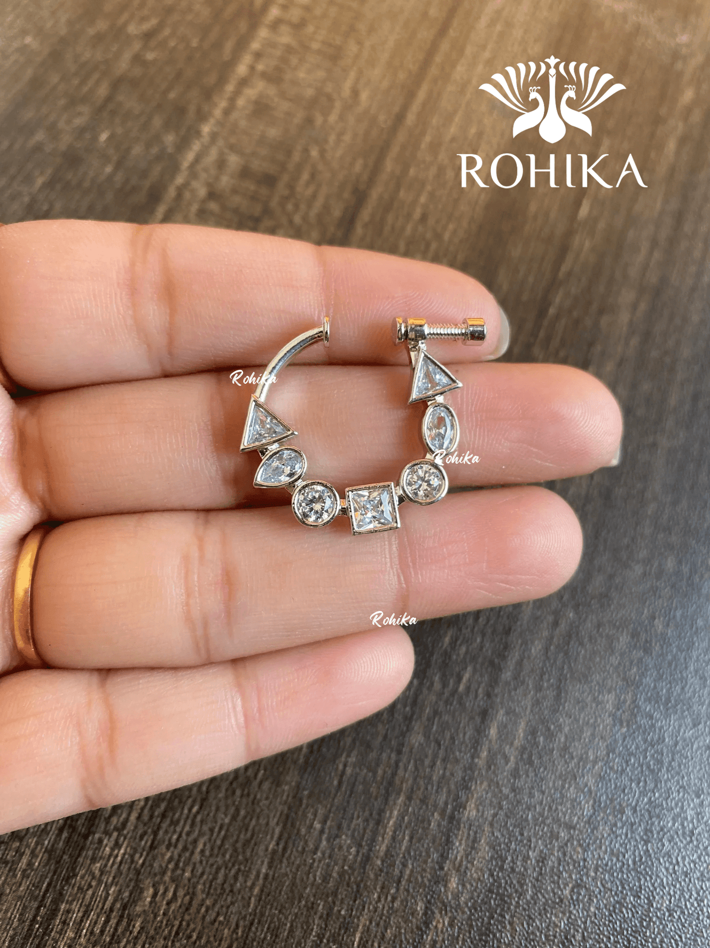 Riya AD stone Nath (053) - Silver - Rohika Store