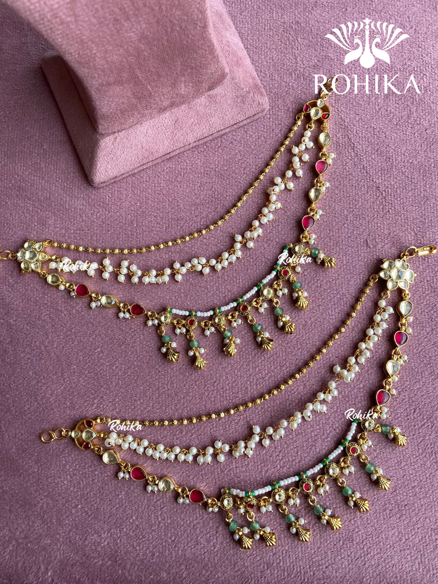 Pachhi kundan earchains (EC-036) - Mint Green - Rohika store